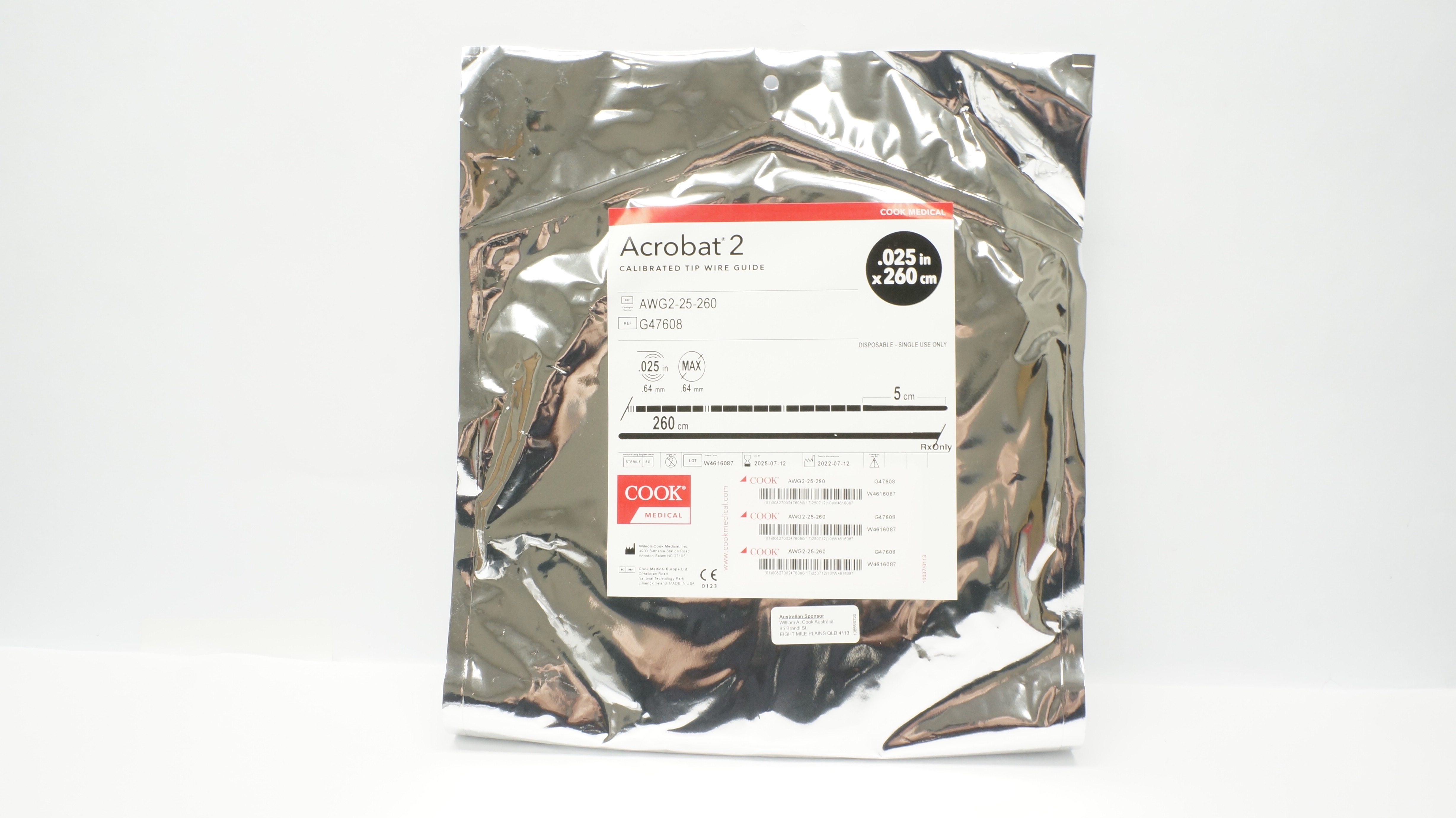 Cook Medical G47608 Acrobat 2 Calibrated Tip Wire Guide .026inch x 260cm