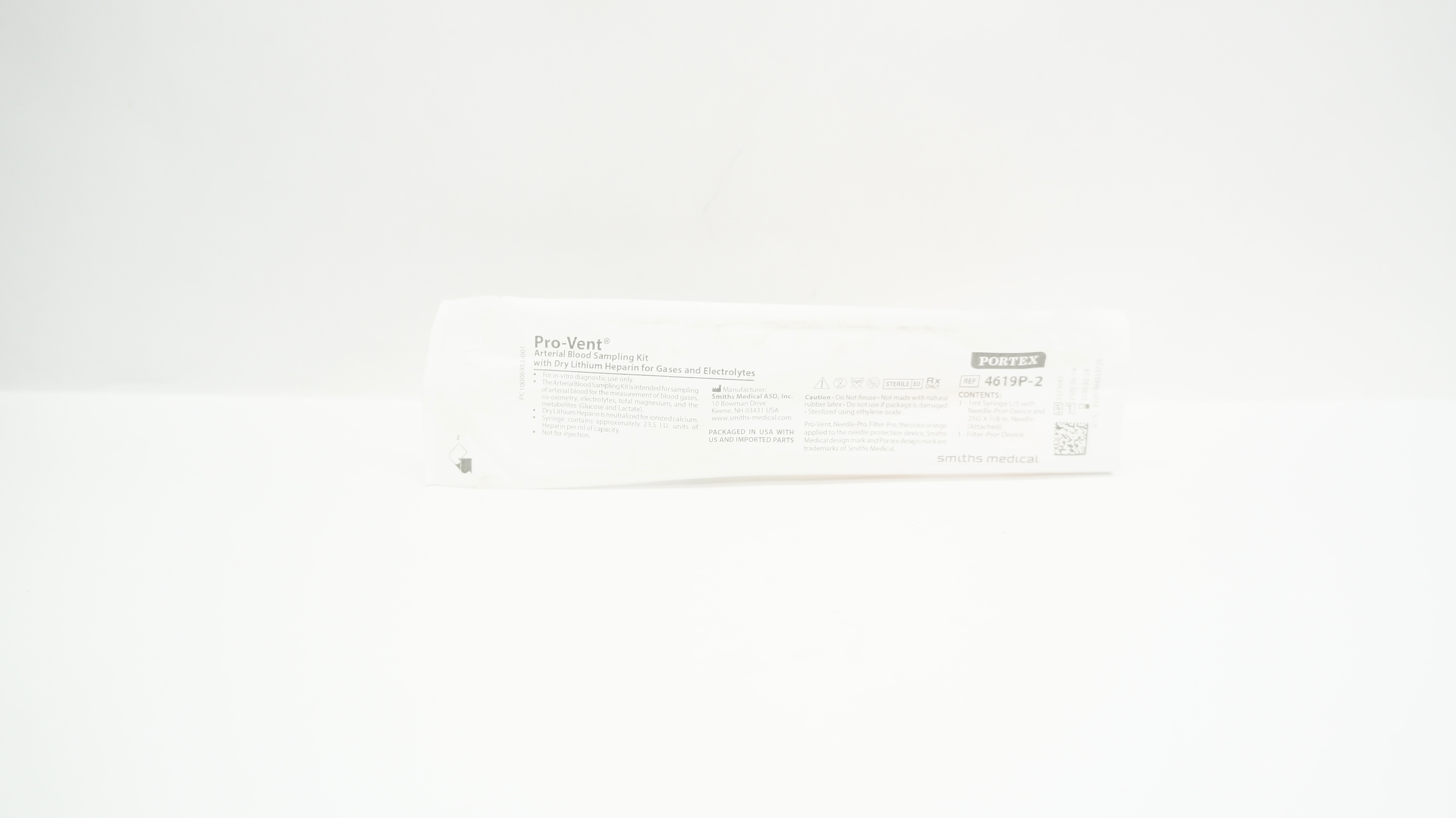 Smith Medical 4619P-2 Portex Pro-Vent Arterial Blood Sampling Kit