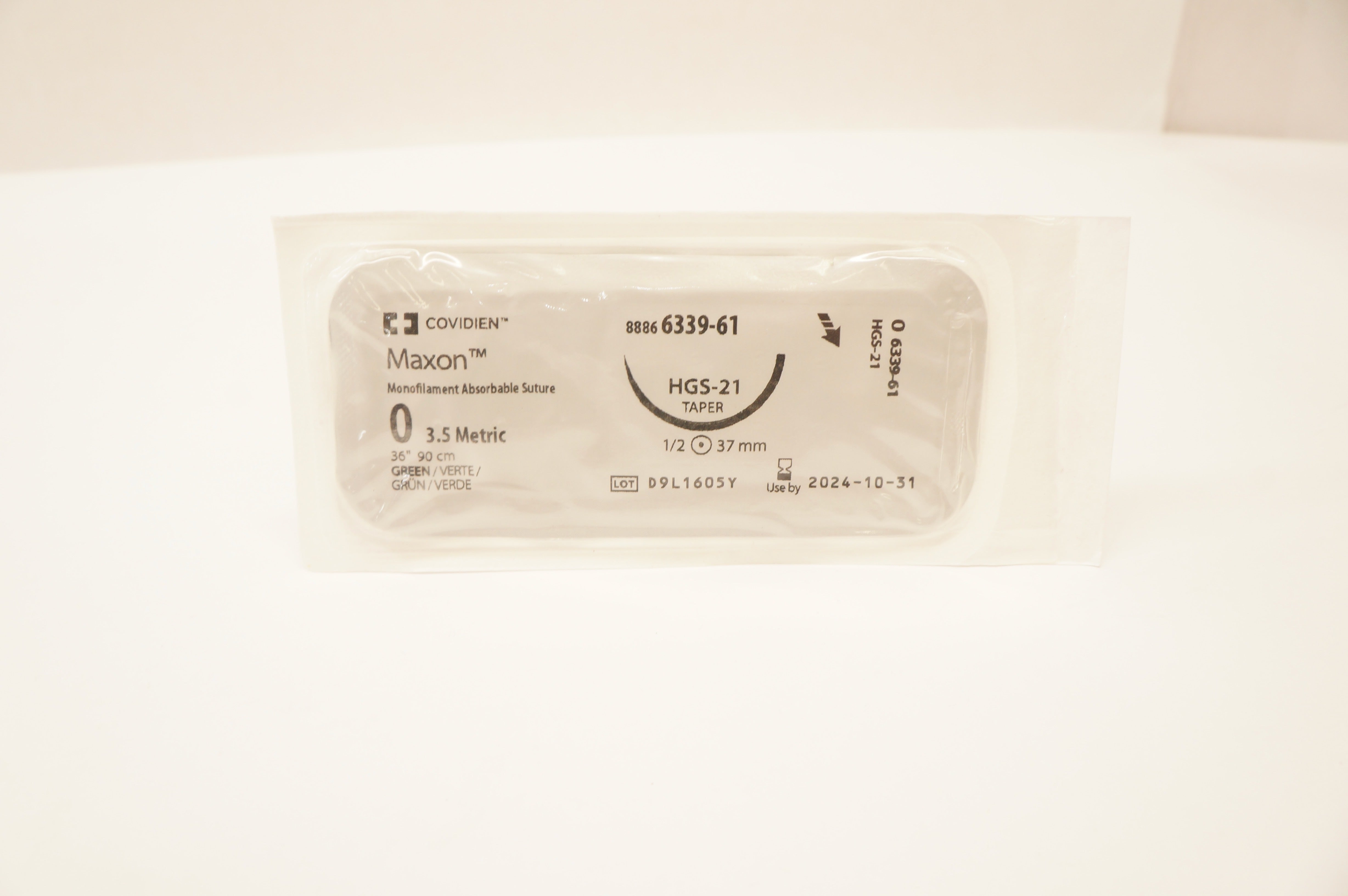 Covidien 6339-61 0 Maxon Monofilament Stre HGS-21 37mm 1/2 Taper, 36inch