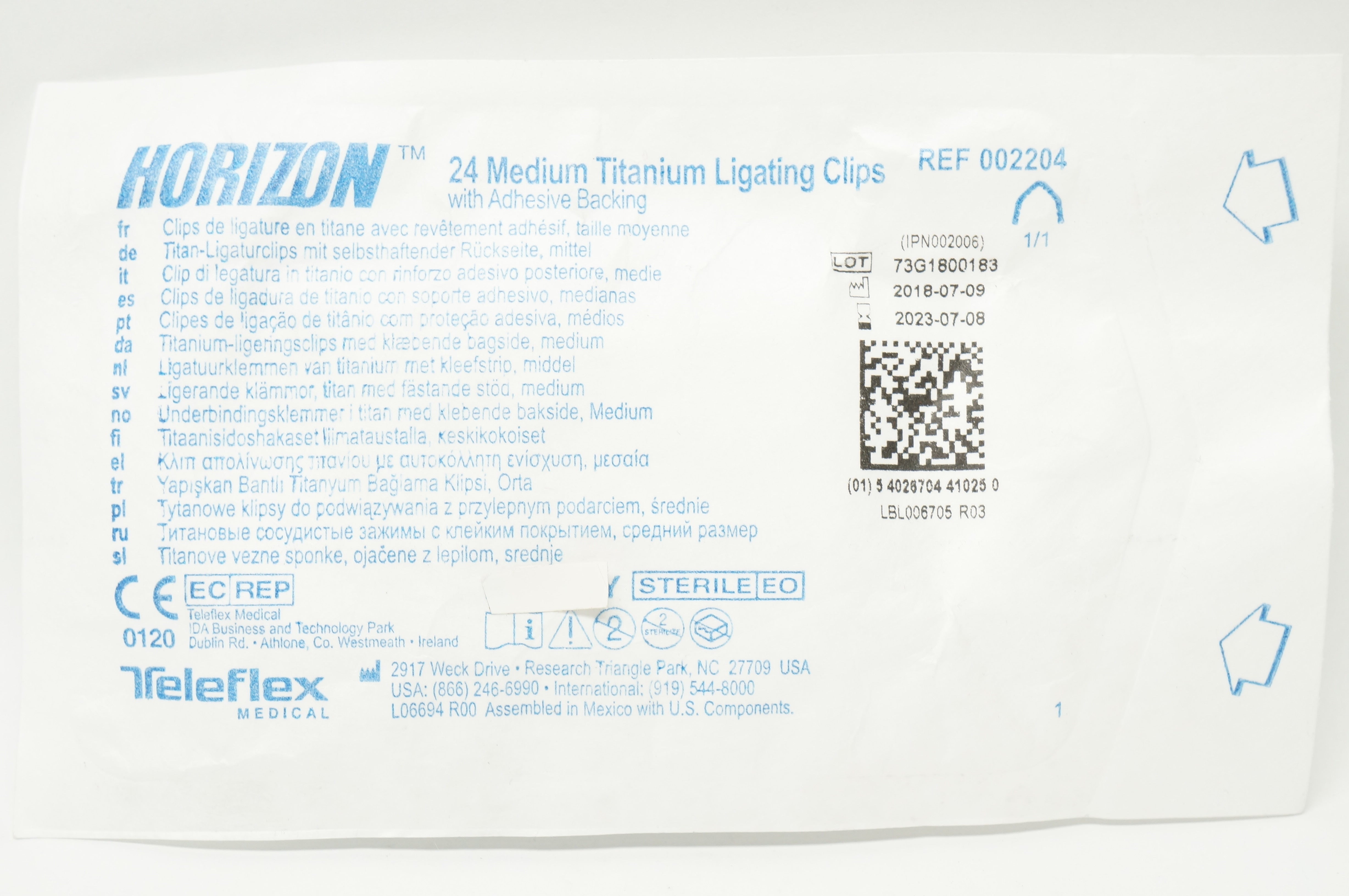Teleflex 002204 Medium Titanium Ligating Clips Adhesive Backing