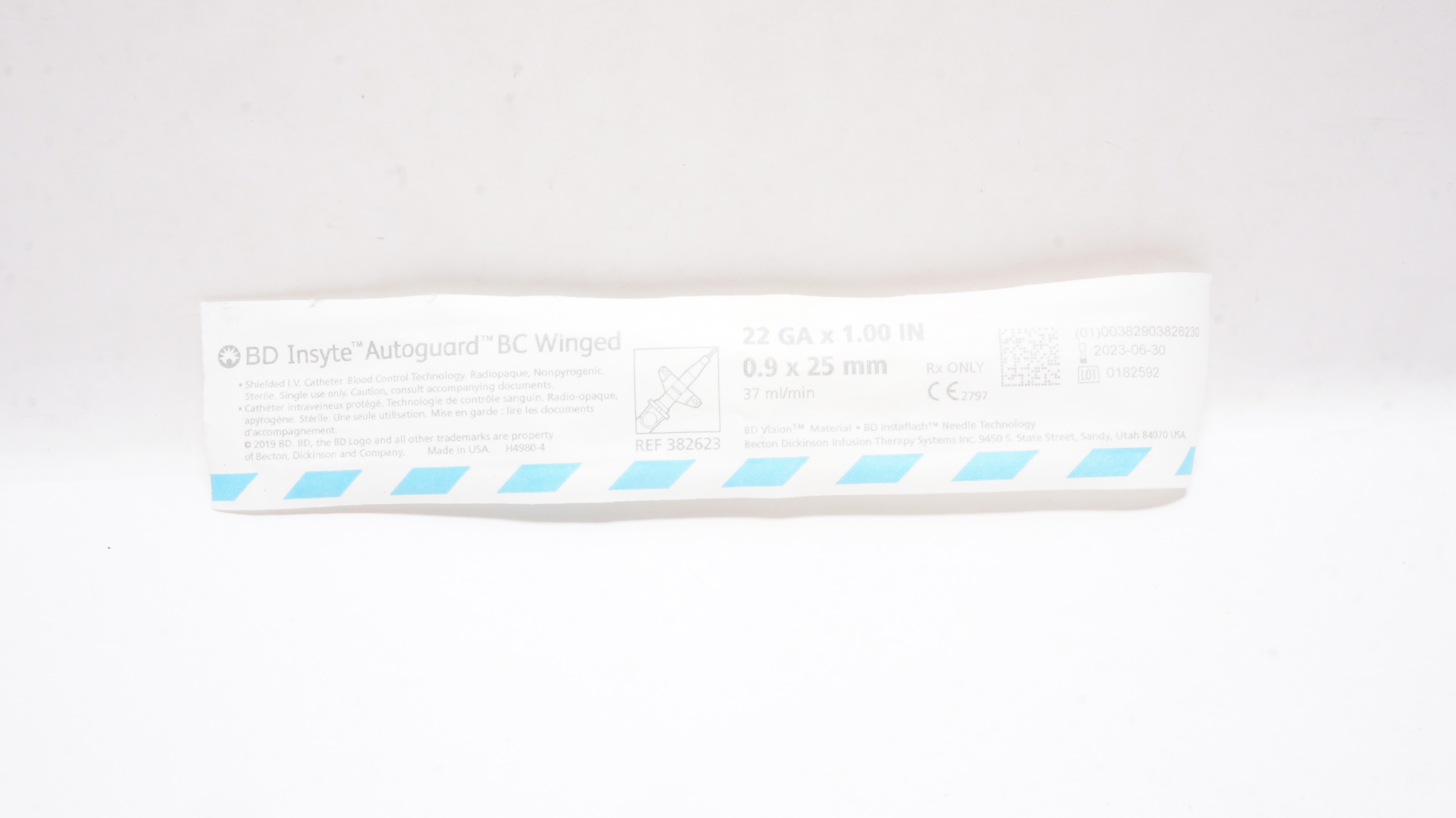 BD 382623 Insyte Autoguard BC Winged Shielded IV Cath. 22GA x 1inch 37mL/min (x)