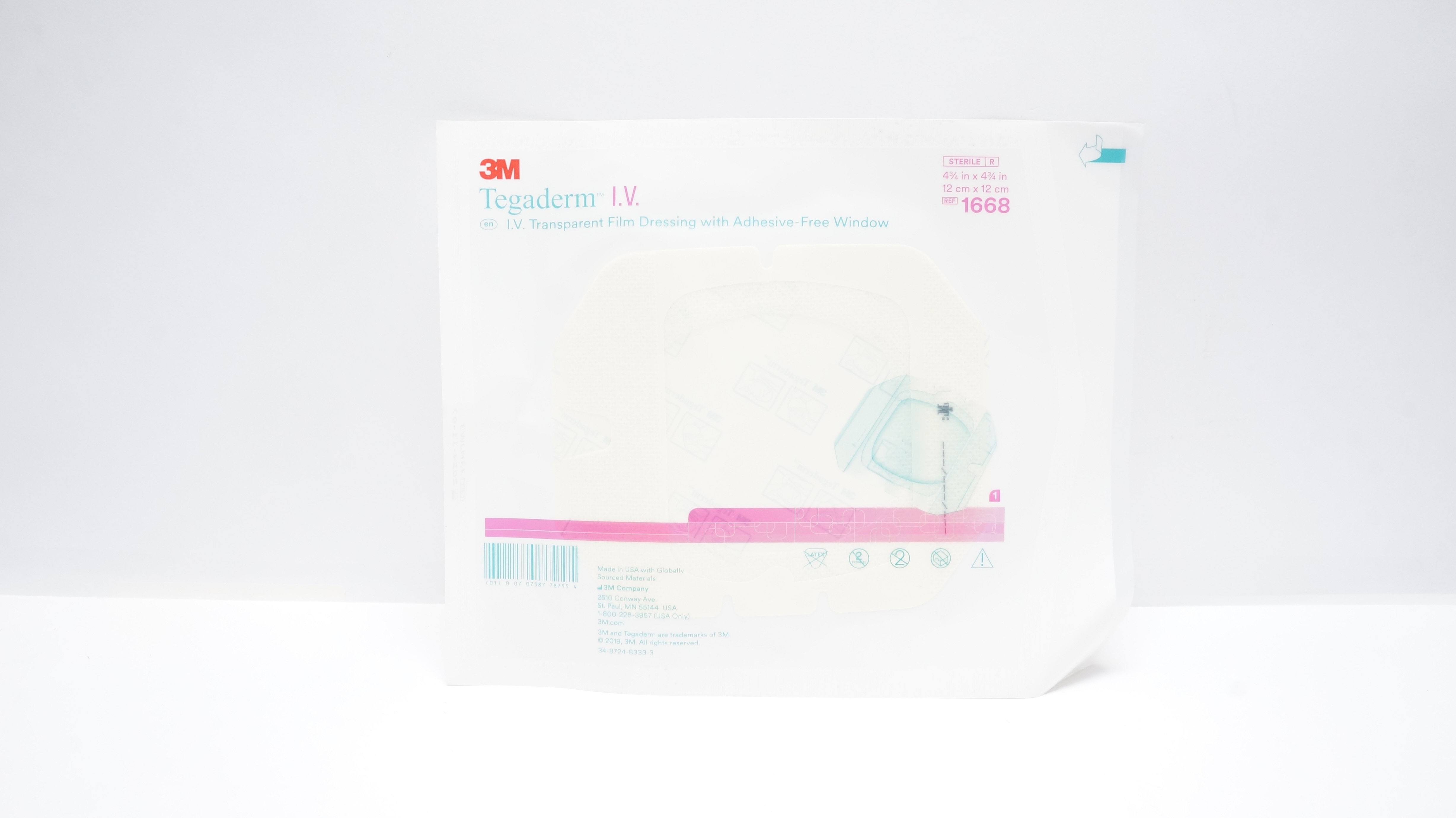 3M 1668 Tegaderm IV Transparent Film Dressing 4-3/4 inch x 4-3/4 inch