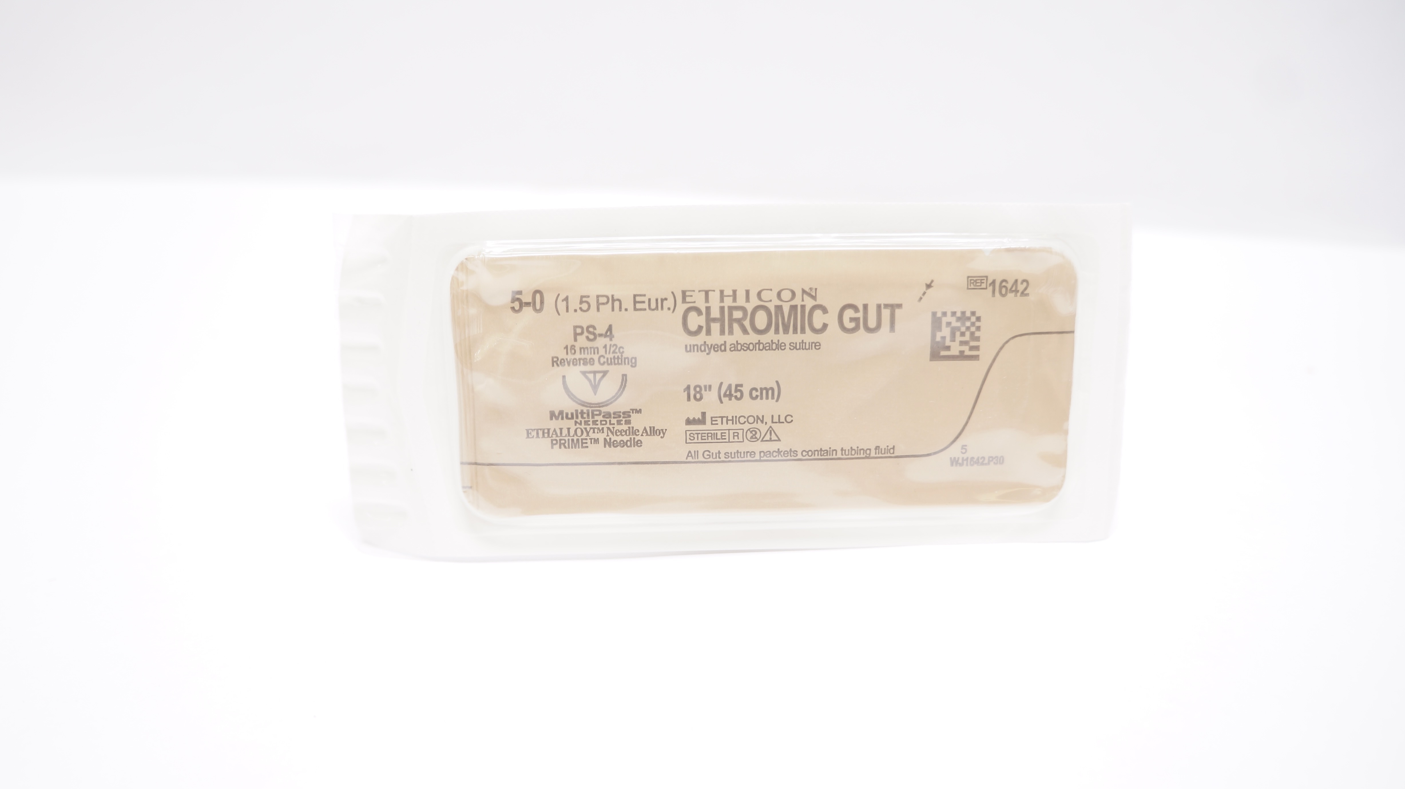 Ethicon 1642 5-0 Chromic Gut, PS-4, 16mm 1/2c Reverse Cutting, 18inch