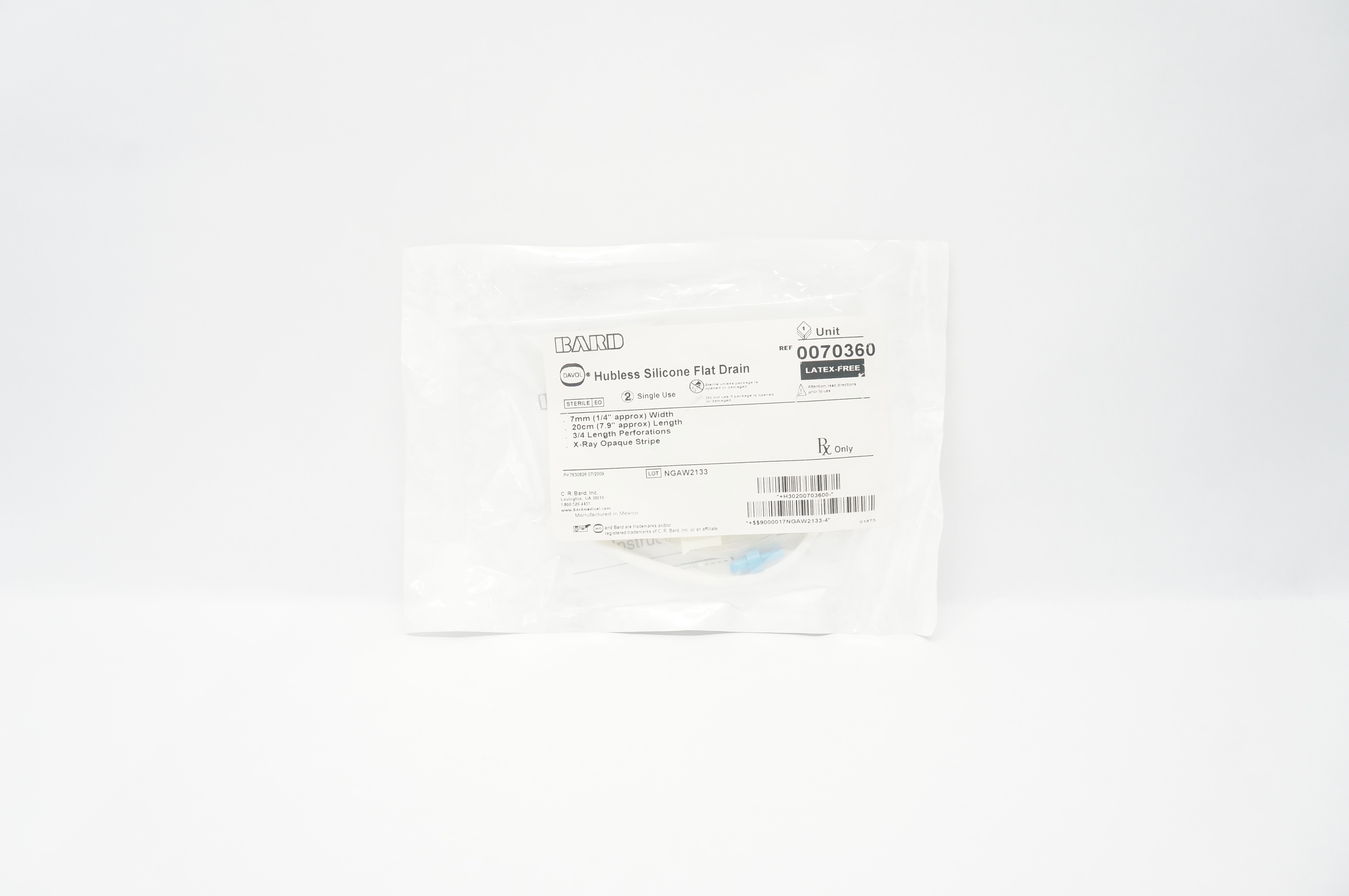 Bard 0070360 Hubless Silicone Flat Drain 1/4inch x 7.9inch