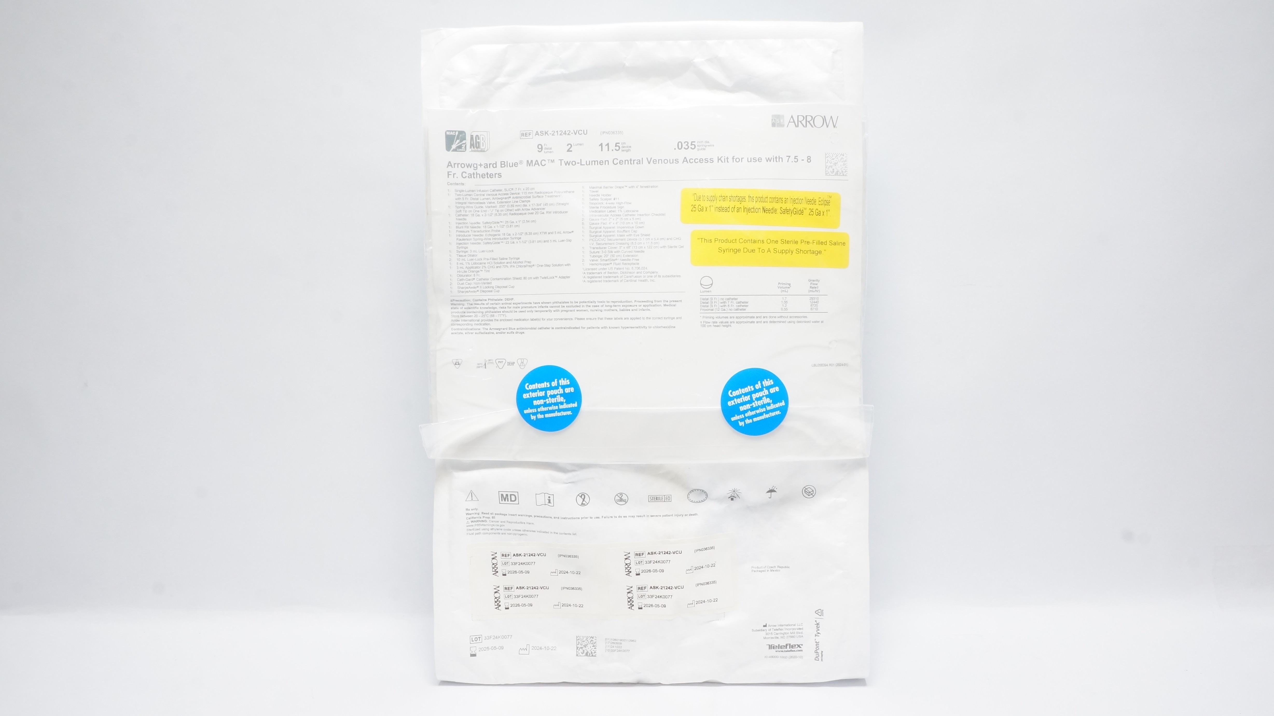 Arrow ASK-21242-VCU Arrowgard Blue MAC Two-lumen Central Venous access Kit