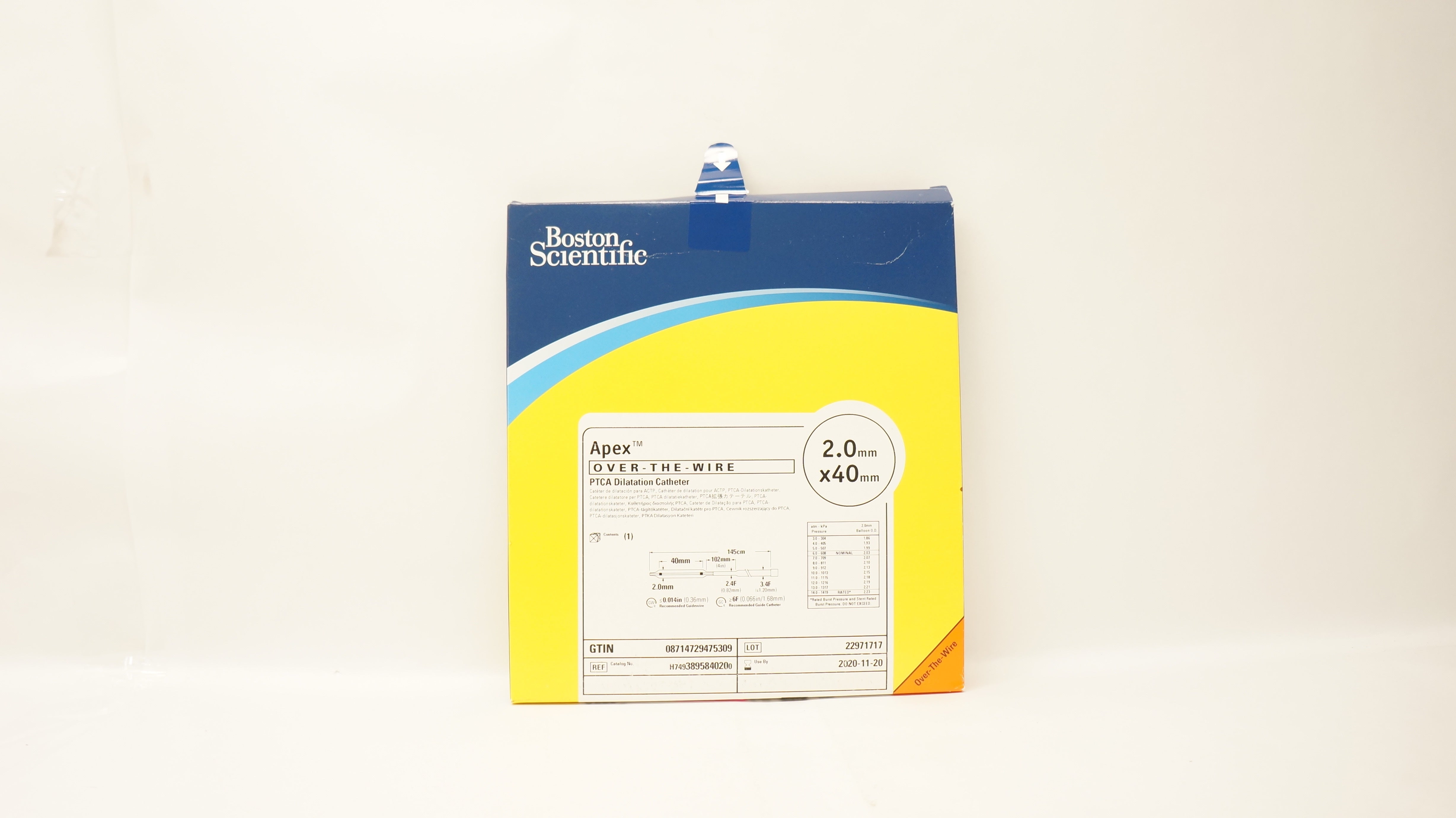 Boston Scientific H7493895840200 Apex OTW PTCA Dilatation Cath. 2.0mm x 40mm (x)