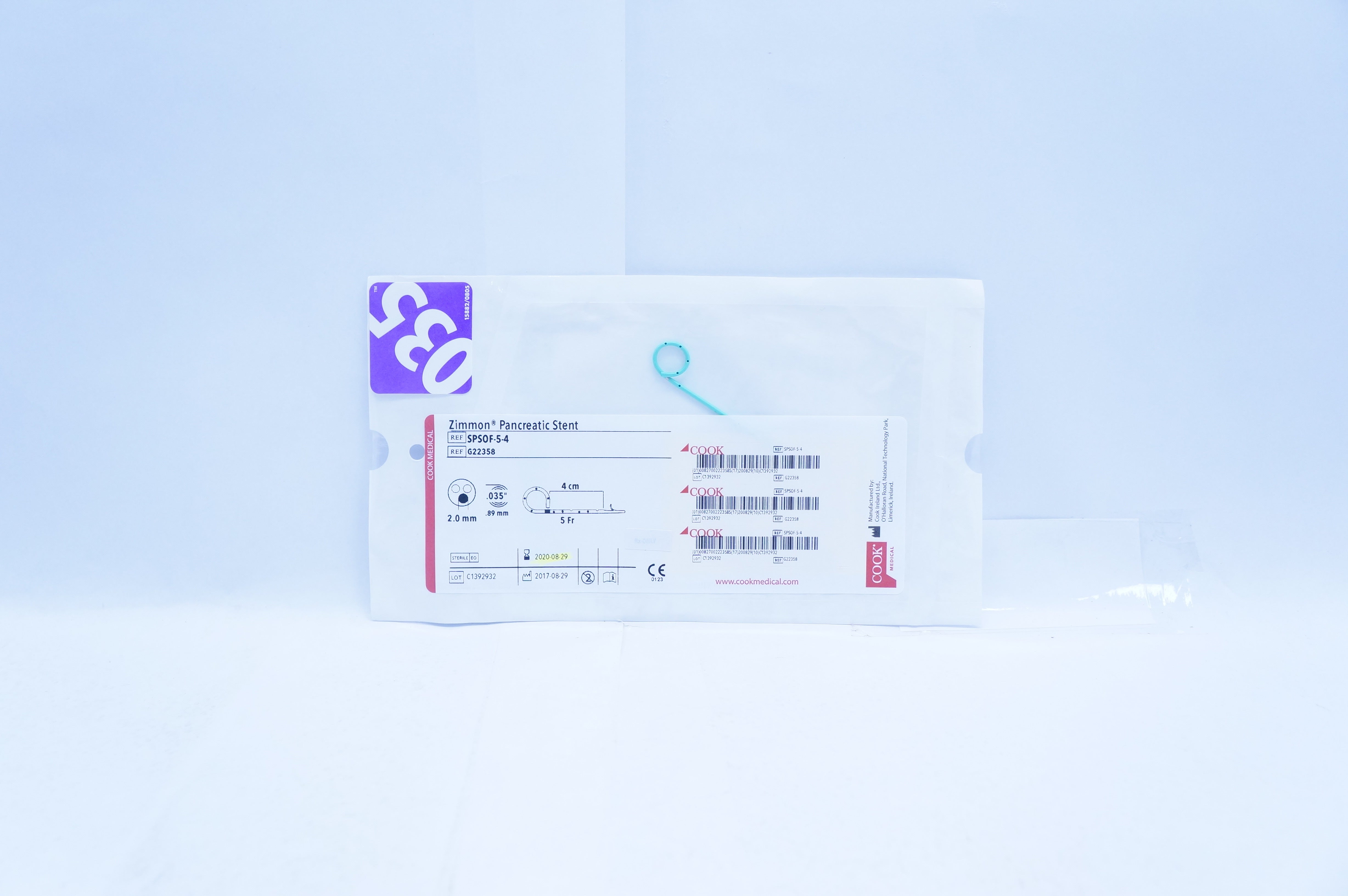 Cook Medical G22358 Zimmon Pancreatic Stnt 5 Fr x 4cm x 2mm x .035inch (x)