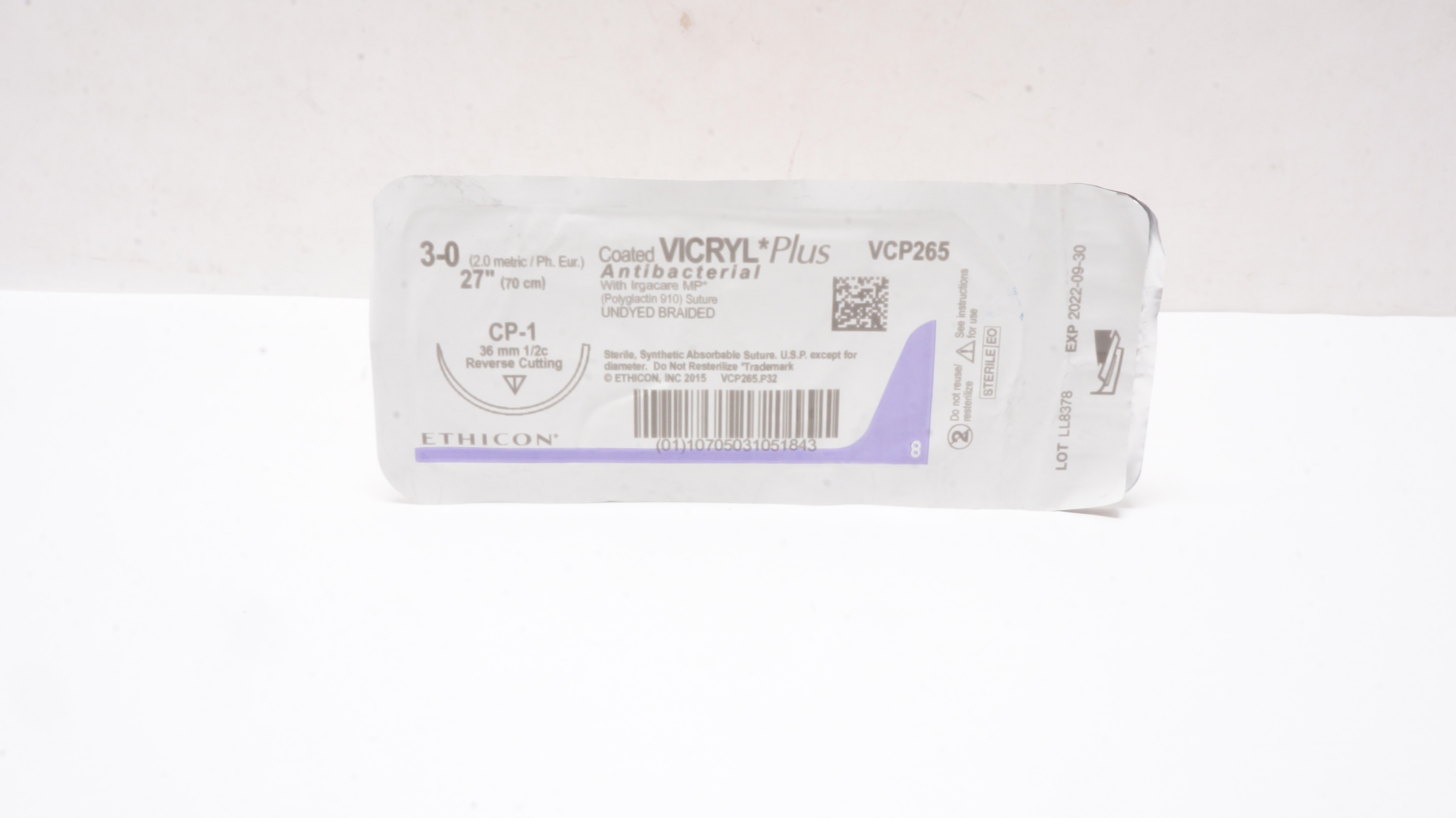 Ethicon VCP265 3-0 Coated VICRYL Stre CP-1 36mm 1/2c Reverse Cutting, 27inch (x)