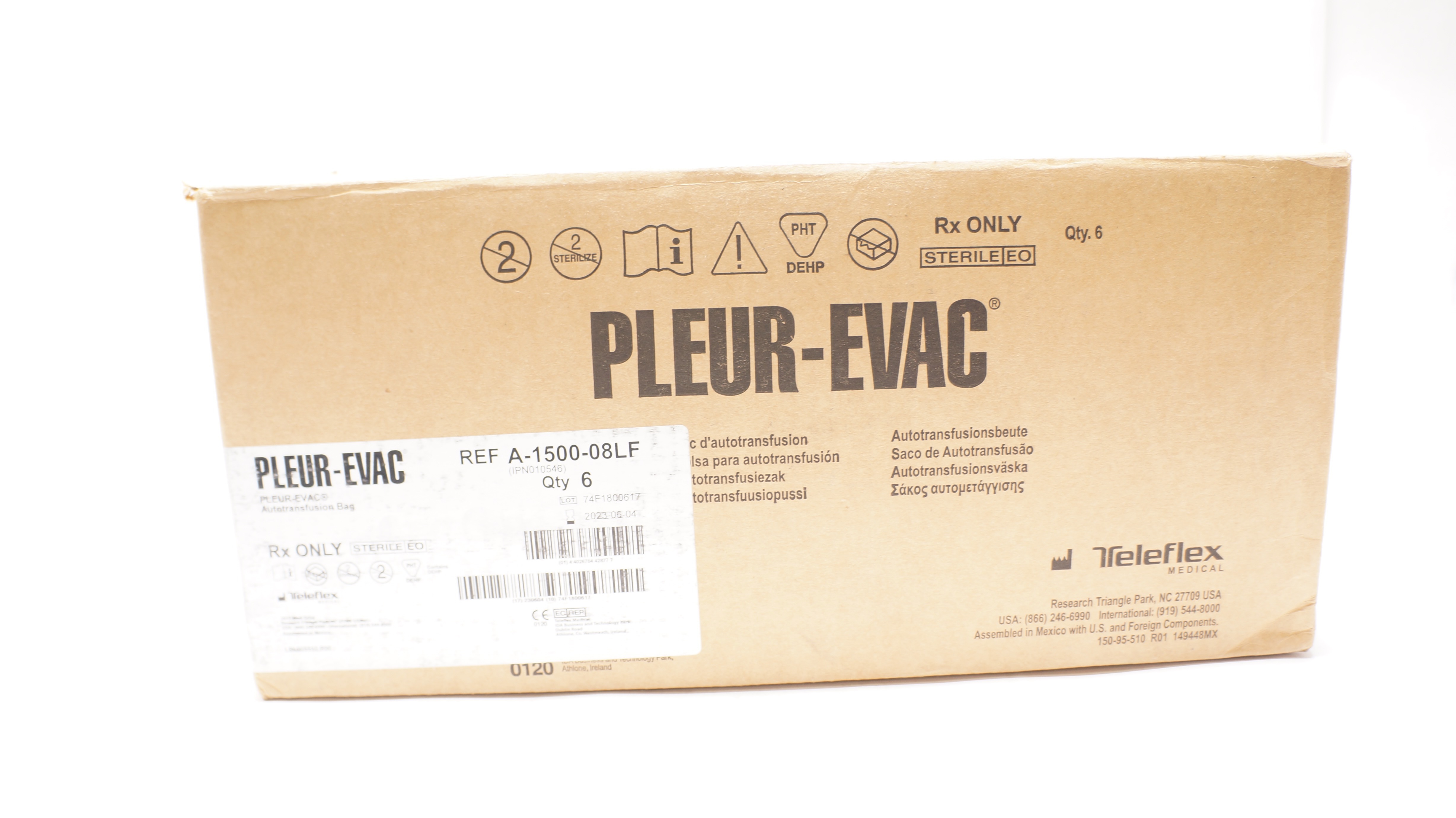 Teleflex A-1500-08LF PLEUR-EVAC Autotransfusion Bag (x) - Box of 6