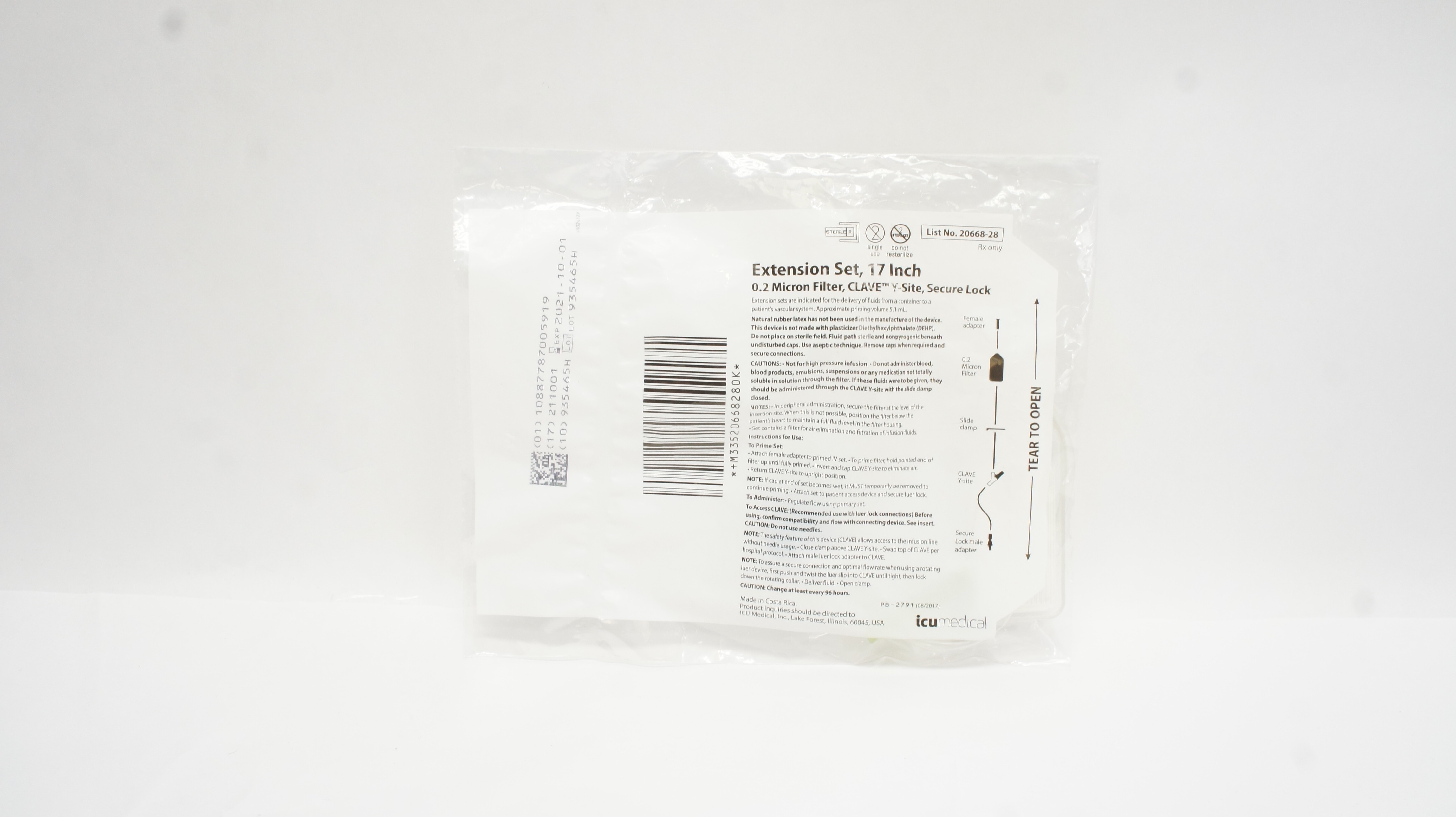 Hospira 20668-28 Lifeshield Extension Set 17inch with 0.2 Micron Filter (x)
