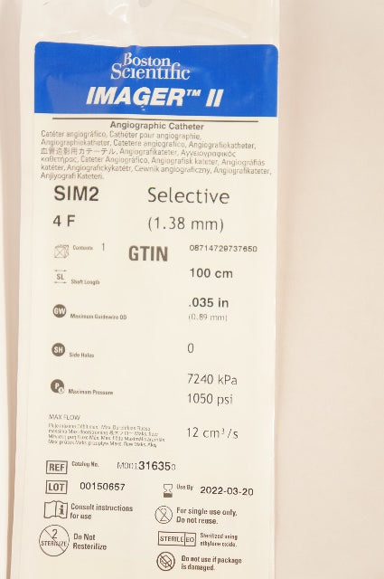 Boston Scientific M001316350 ImagerII Angiographic Cath. 4F x 100cm x.035inch(x)