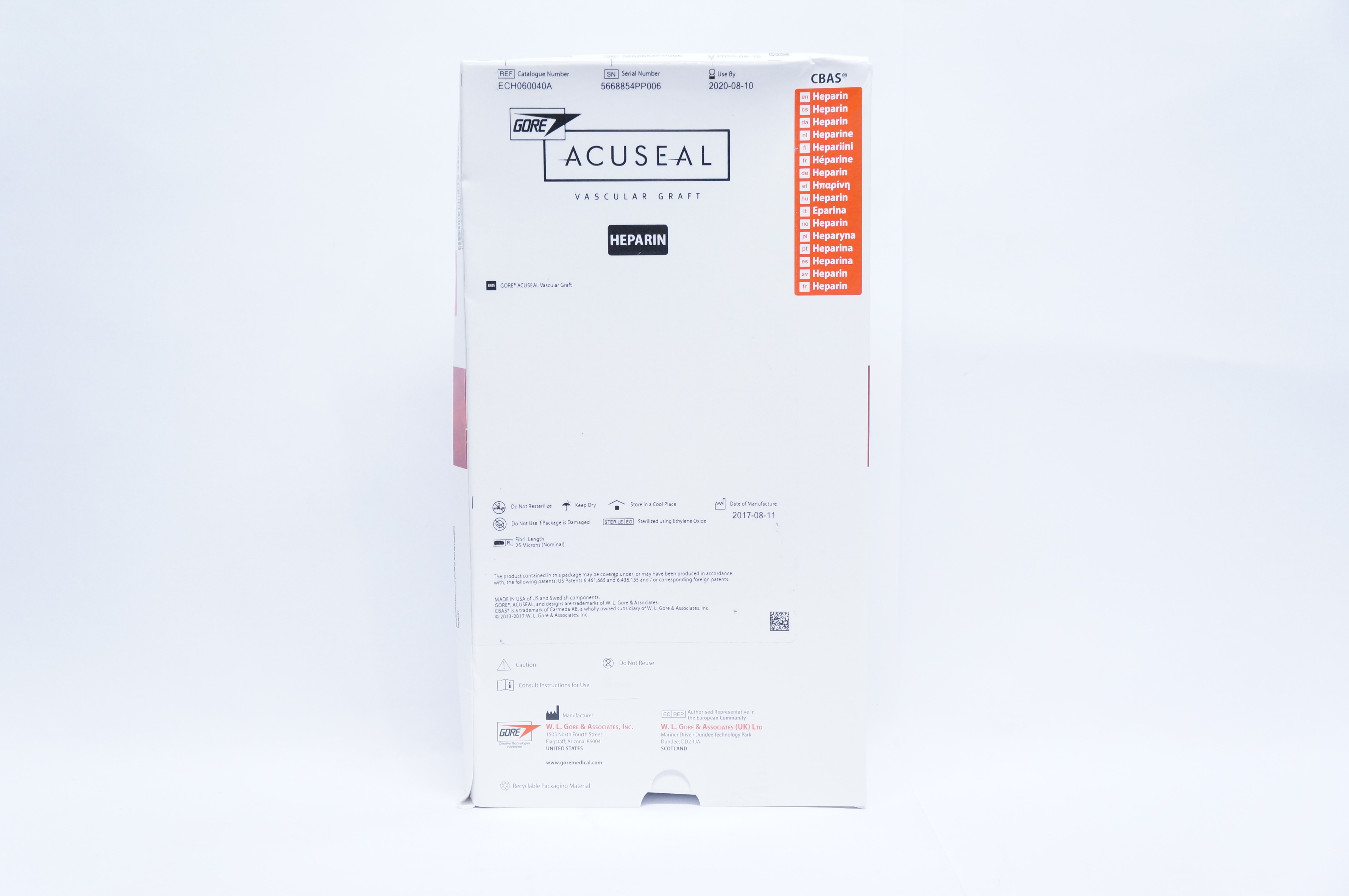 Gore ECH060040A Acuseal Vascular Graft Heparin 6mm x 40cm (x)