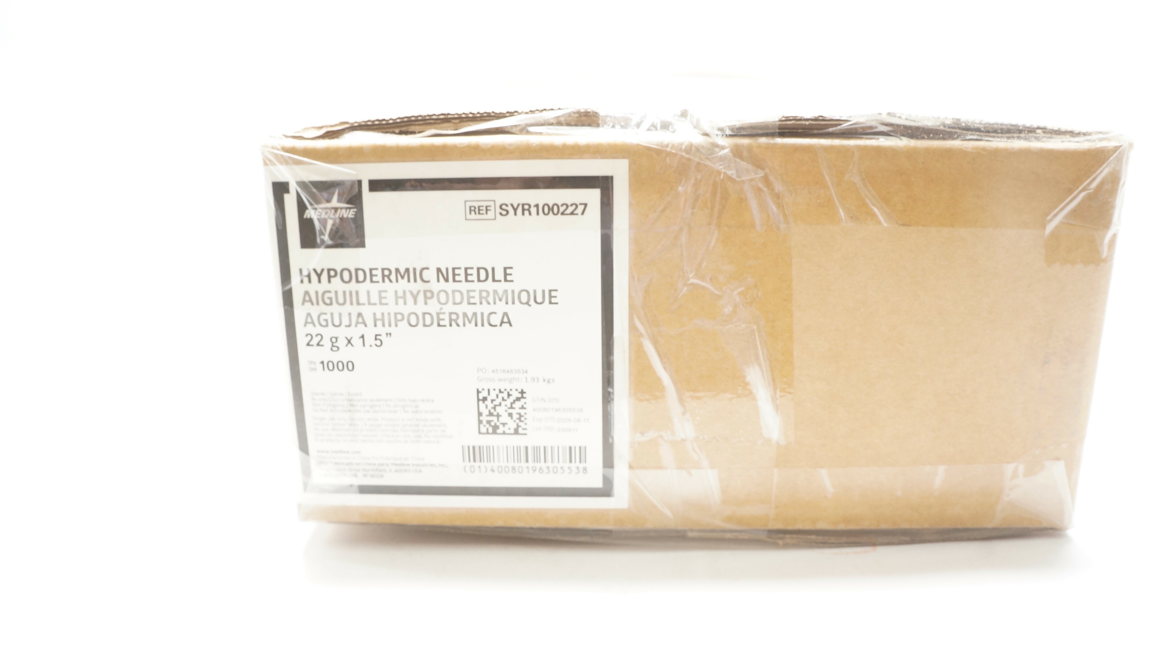 Medline SYR100227 Hypodermic Ndle 22g x 15inch - Case of 1000
