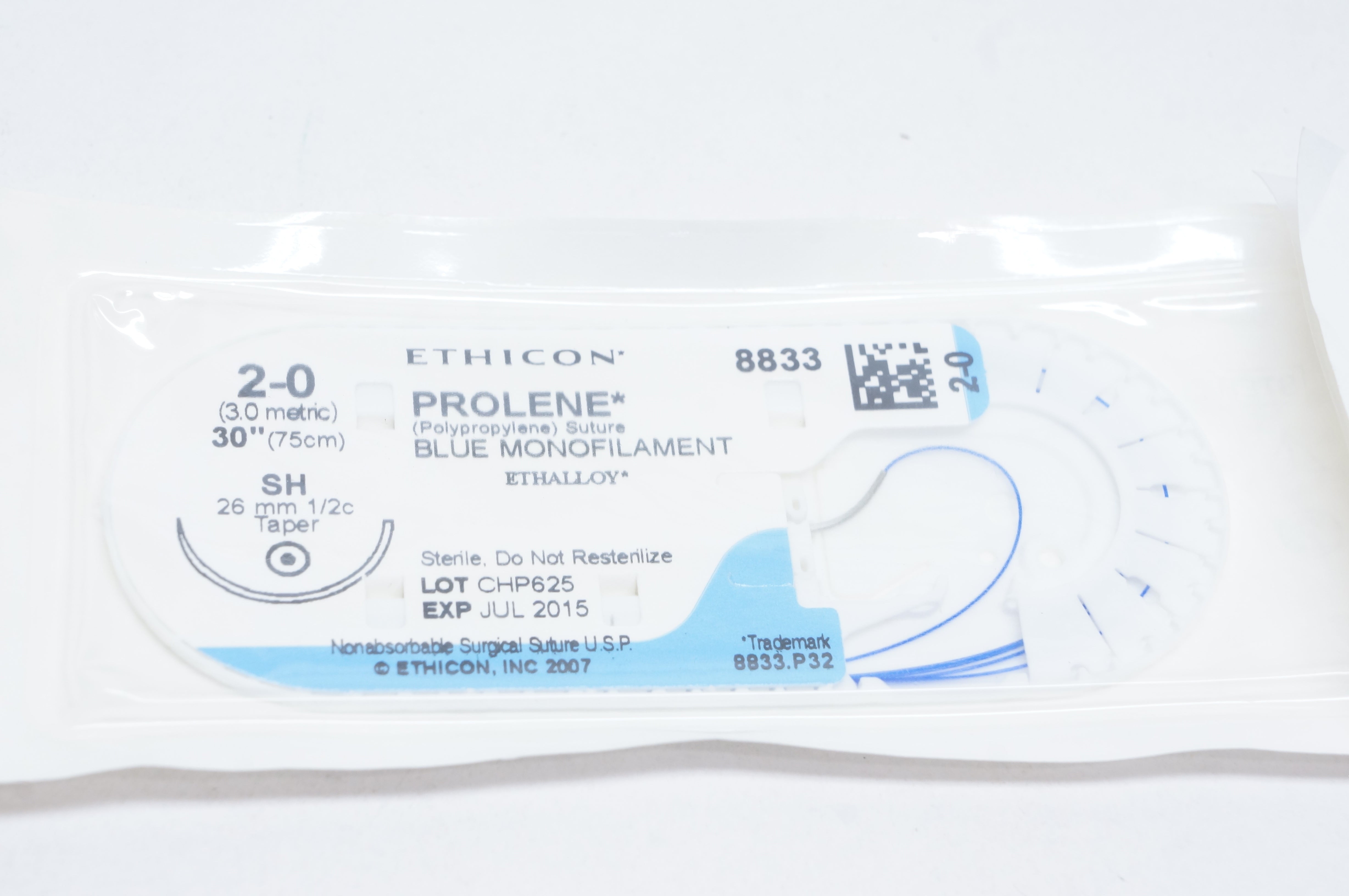 Ethicon 8833 2-0 PROLENE, SH, 26mm 1/2c Taper, 30inch (x)
