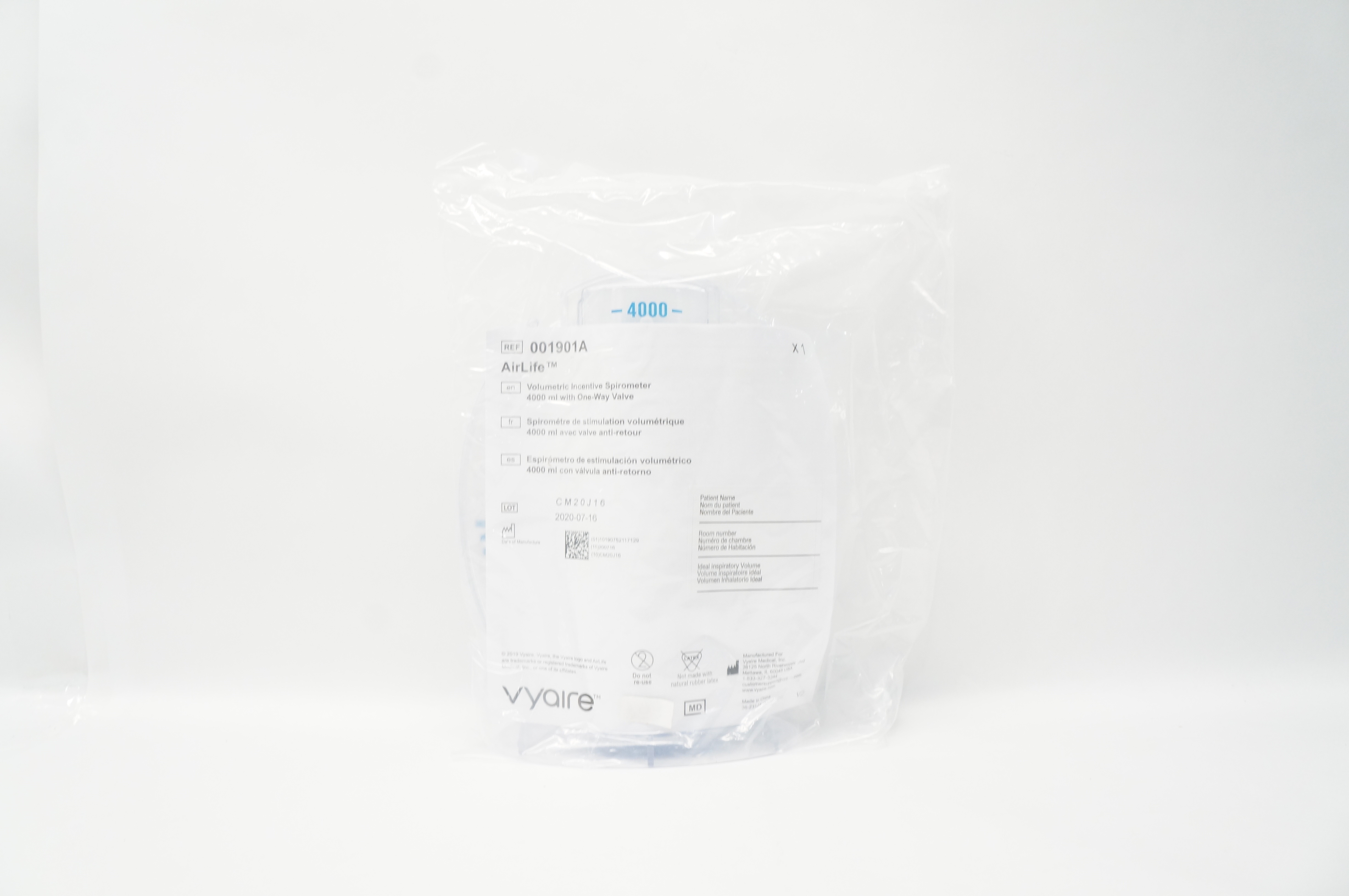 Vyaire 001901A  AirLife Volumetric Incentive Spirometer, 4000ml