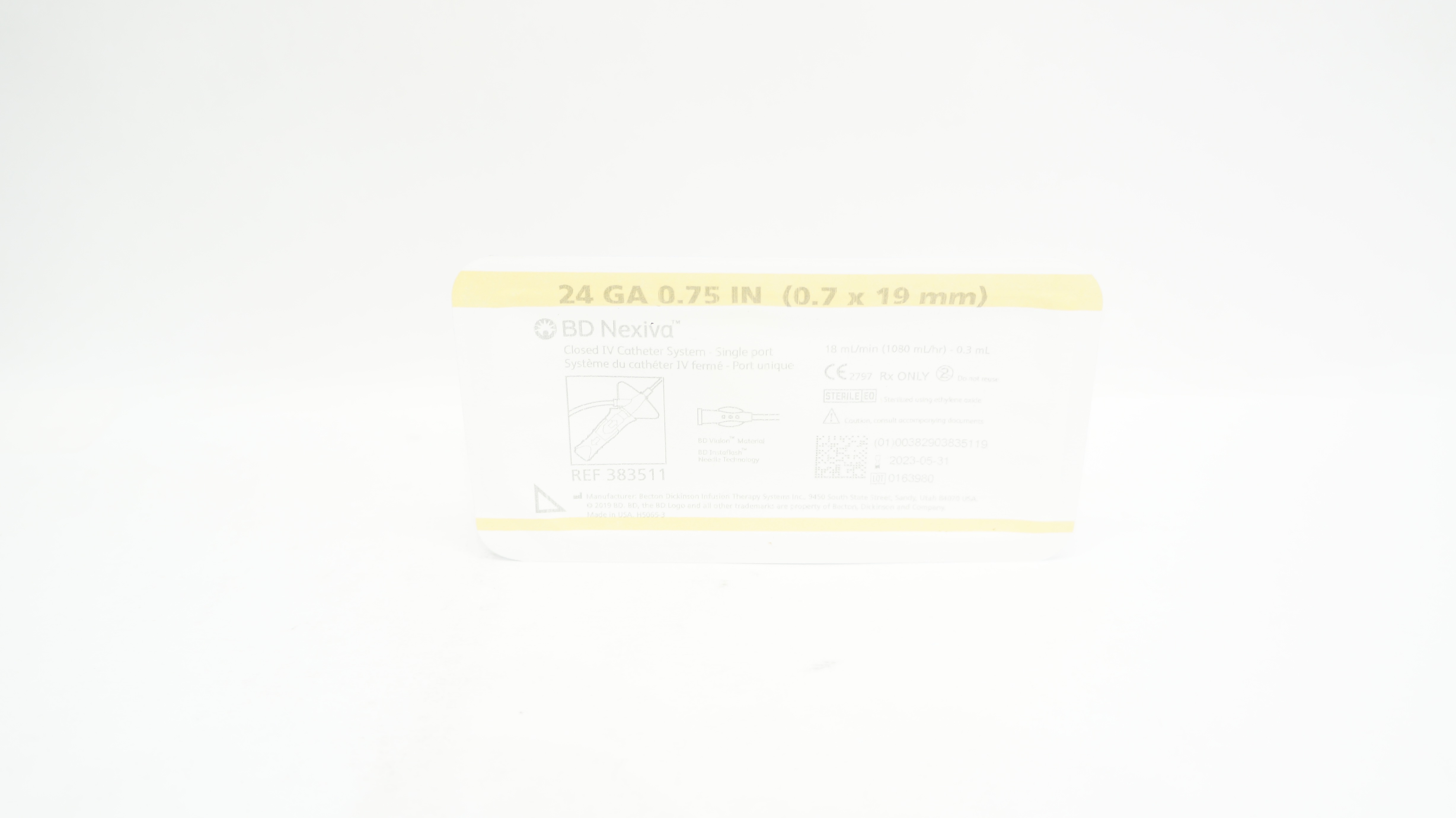 BD 383511 Nexiva Closed IV Cath. System-Single Port 24GA x 0.75inch 0.3mL (x)