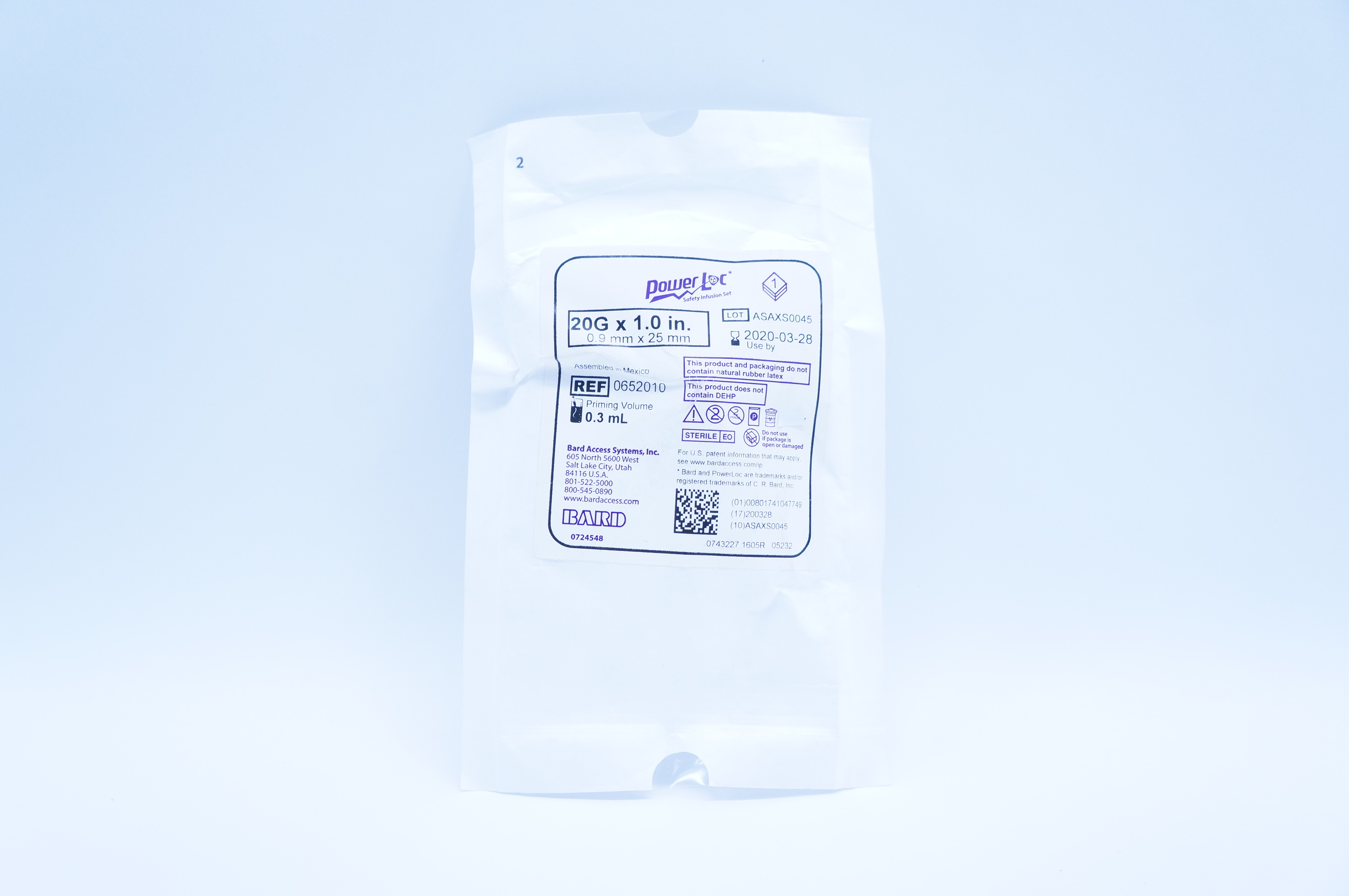 Bard 0652010 Power Loc Safety Infusion Set 20G x 1.0 inch 0.3mL (x)