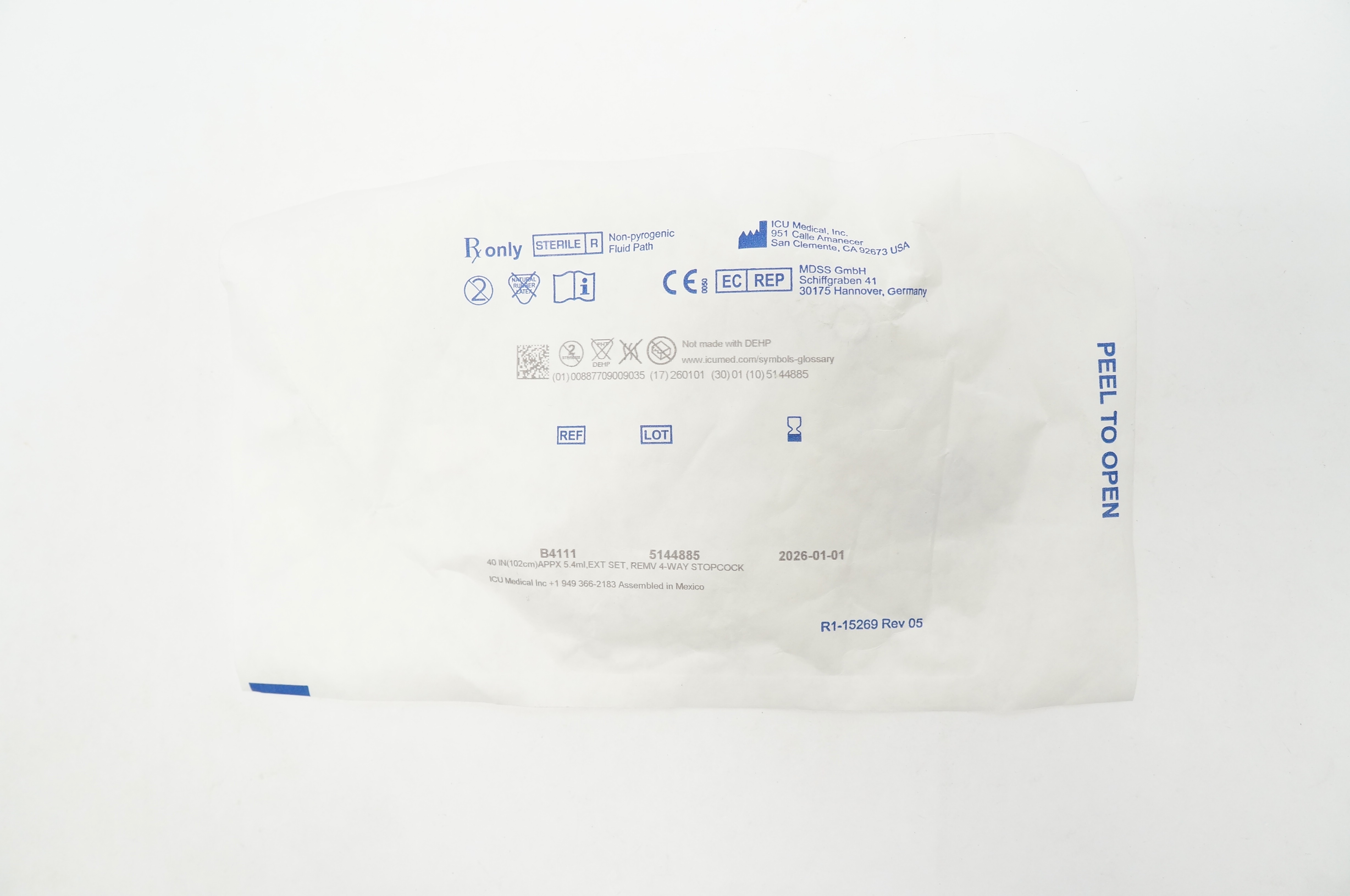 ICU Medical B4111 40inch APPX. 5.4ml Extension Set REMV 4-way Stopcock