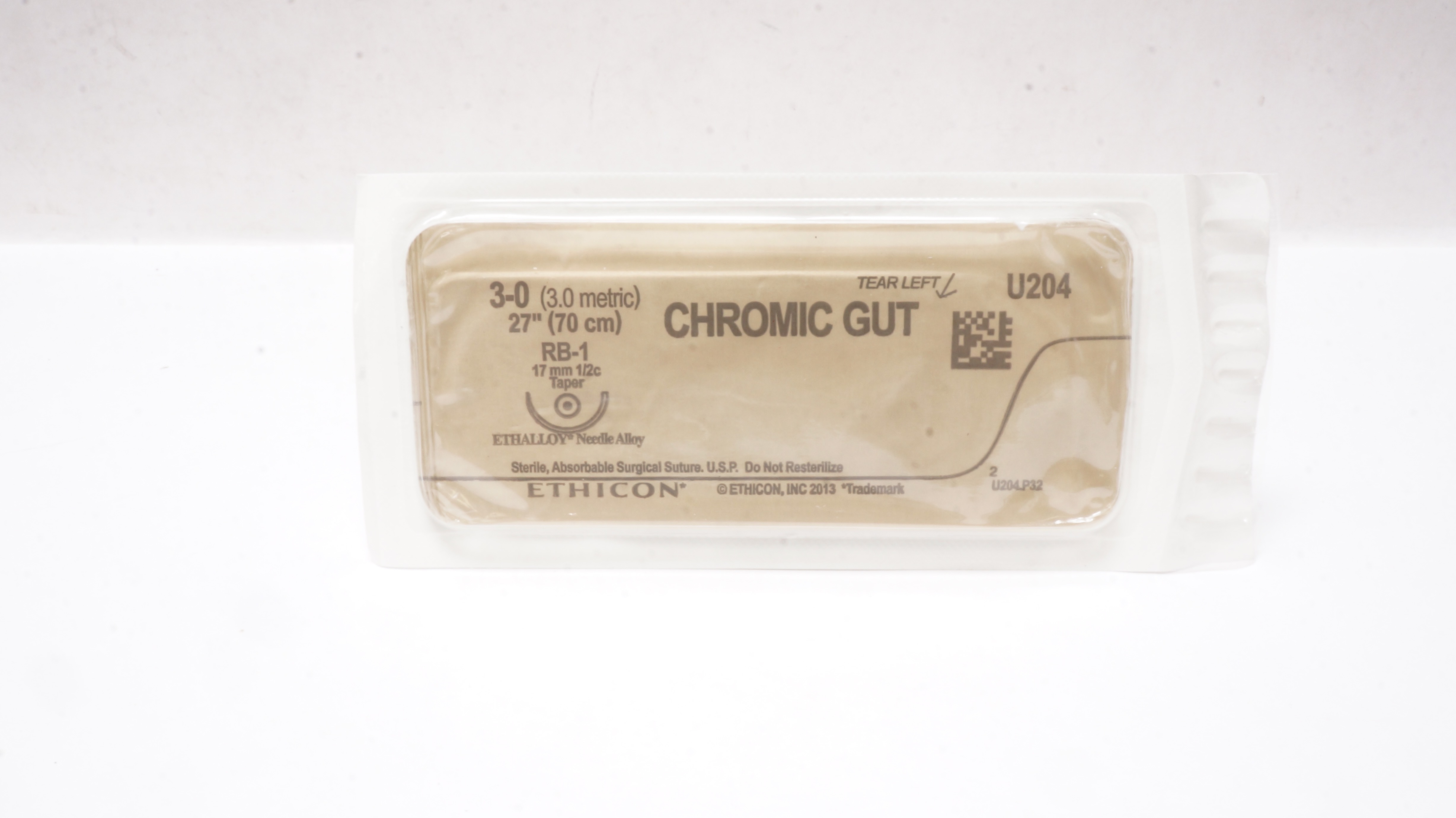 Ethicon U204 3-0 CHROMIC GUT, RB-1, 17mm 1/2c Taper, 27inch