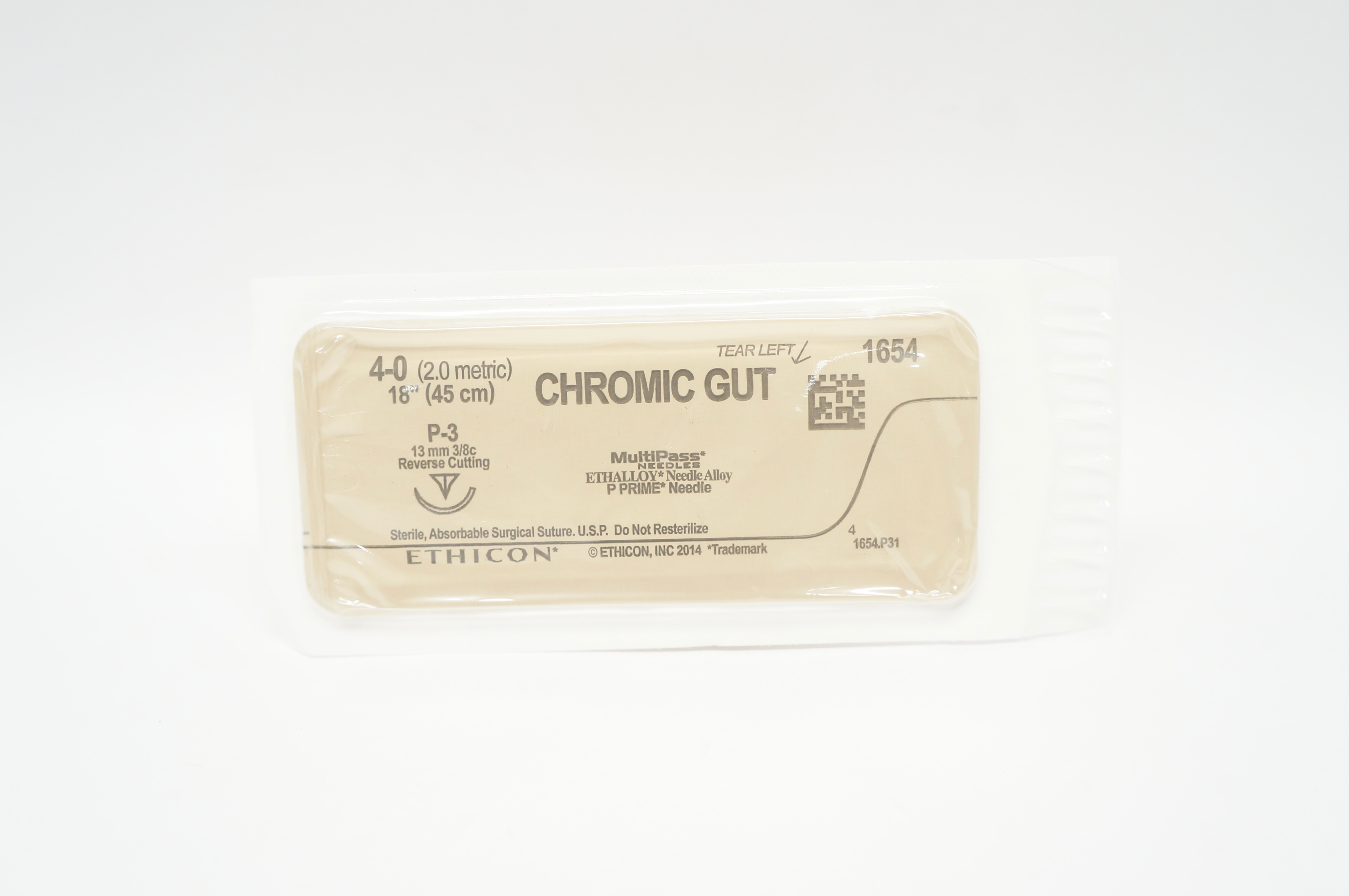 Ethicon 1654 4-0 CHROMIC GUT P-3 13mm 3/8 Reverse Cutting, 18inch