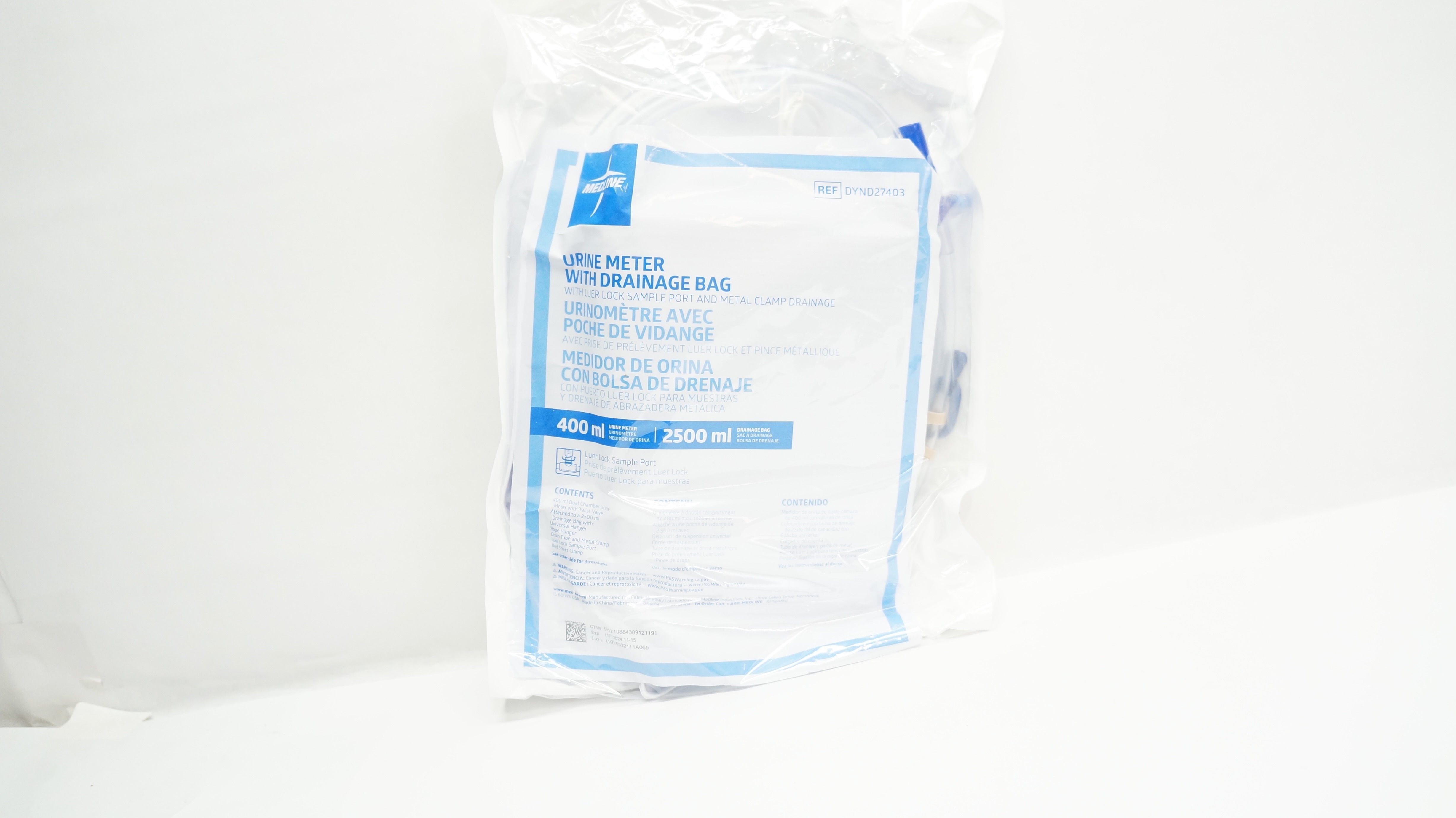 Medline DYND27403 400mL Urine Meter with 2500mL Drainage Bag
