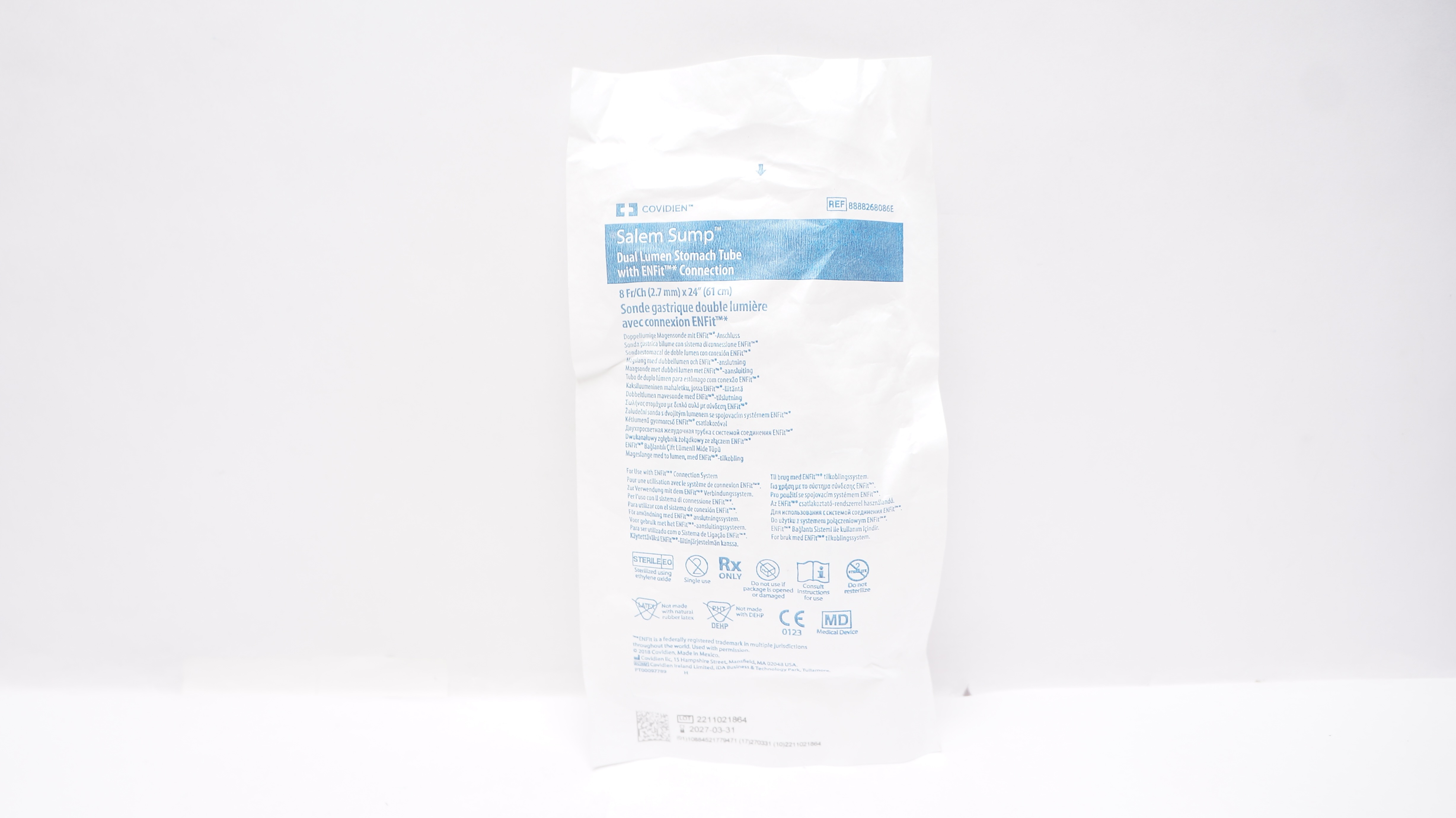 Covidien 8888268086E Salem Sump Double lumen Stomach tube w/ENFit Connector 8Fr
