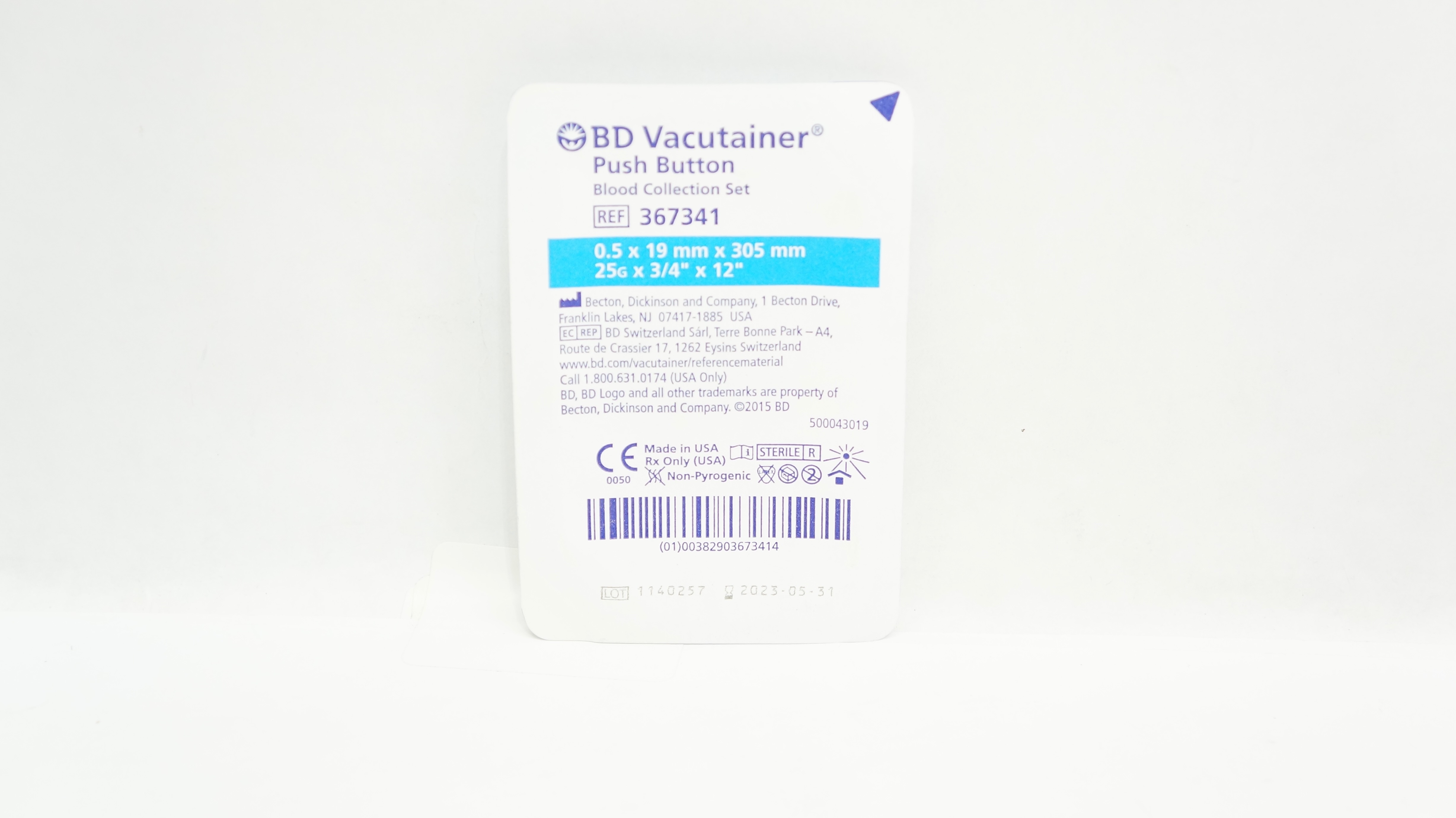 BD 367341 Vacutainer Push Button Blood Collection Set 25G x 3/4inch x 12inch (x)