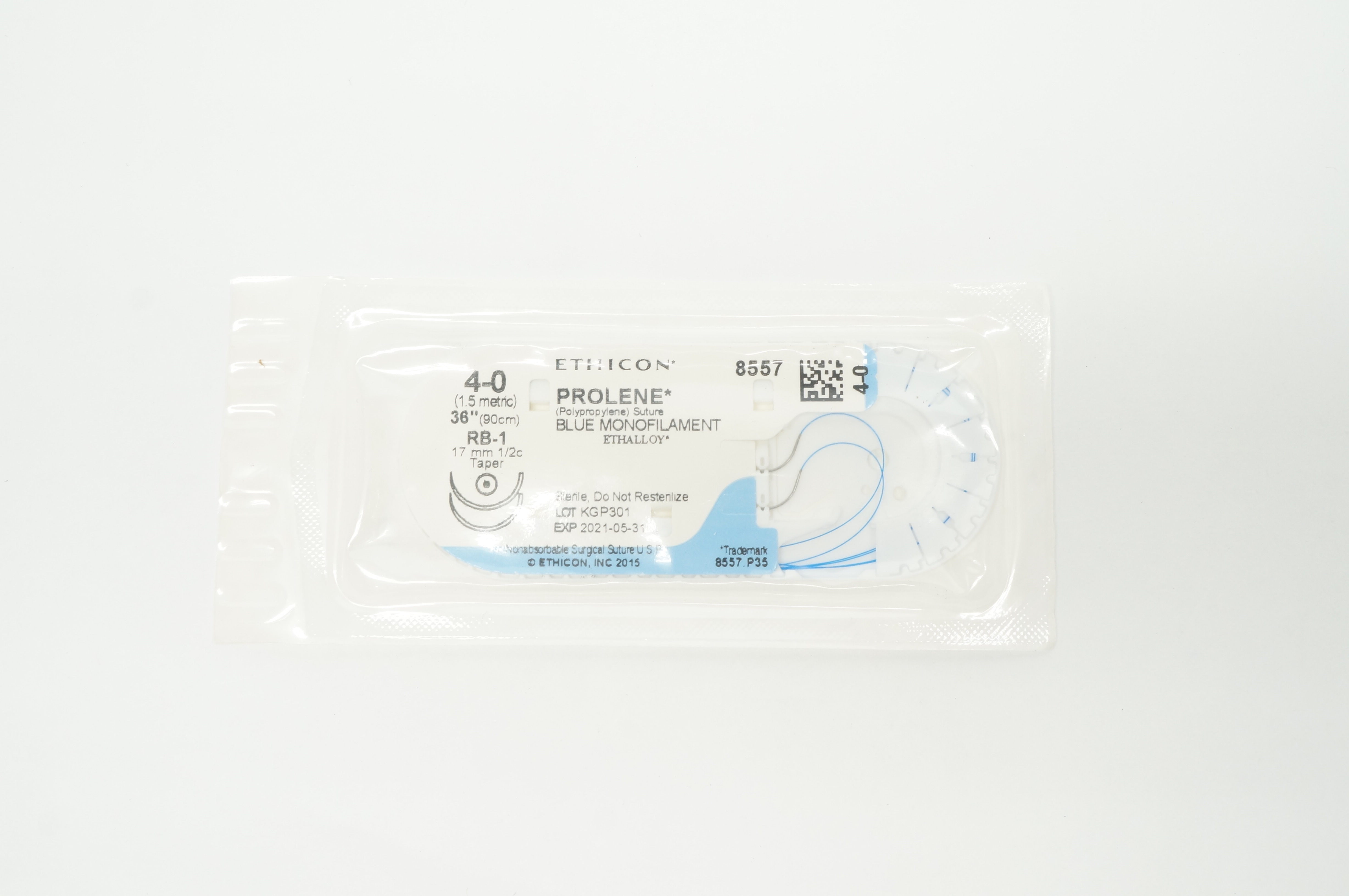 Ethicon 8557 4-0 Prolene Polypropylene Stre RB-1 17mm 1/2c Taper 36 inch (x)