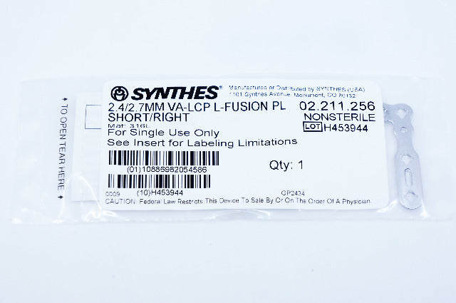 Synthes 02.211.256 2.4/2.7MM VA-LCP FIRST MTP FUSION PL/MED/0 DEG/RIGHT
