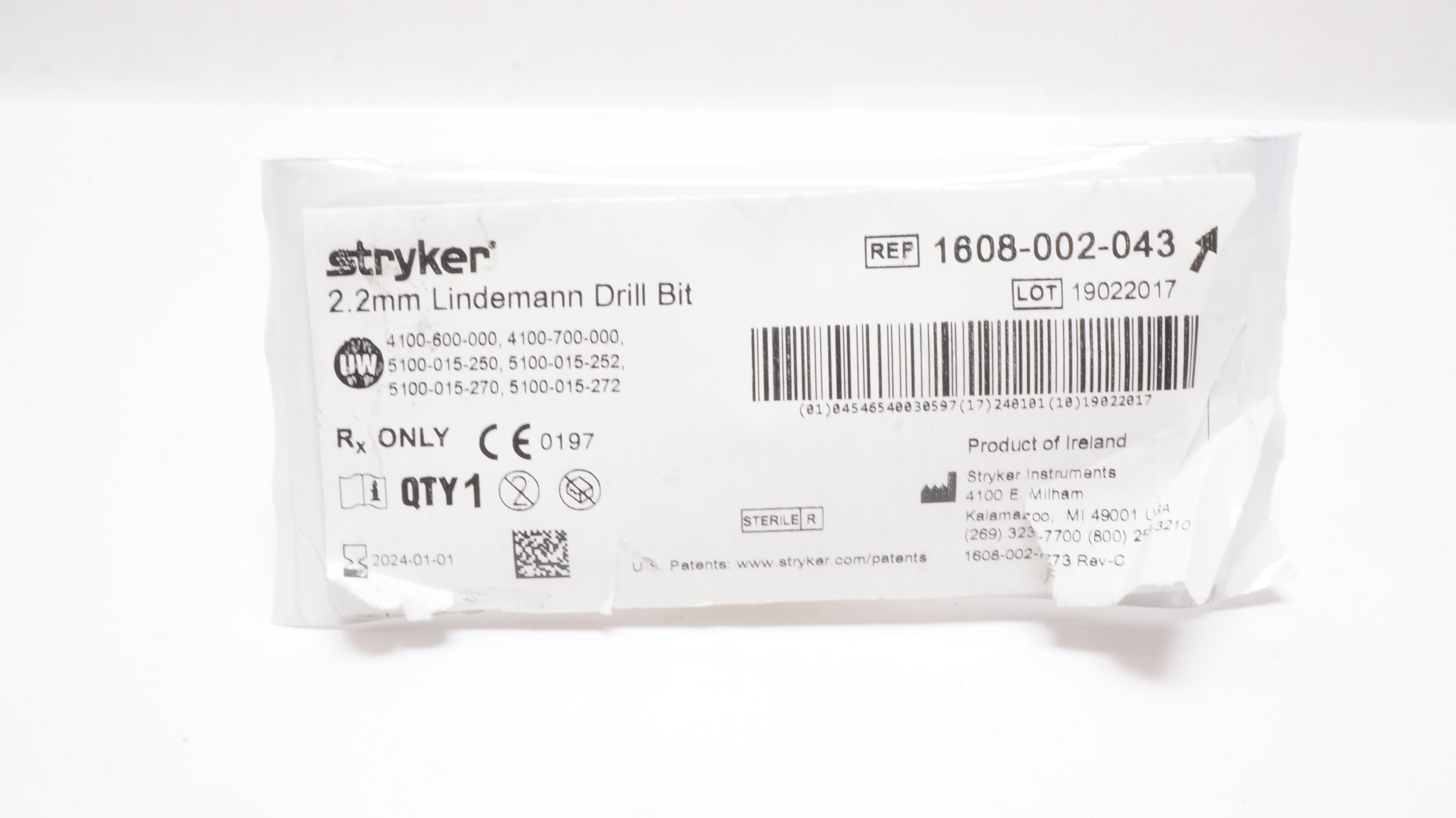 Stryker 1608-002-043 Lindemann Drill Bit 2.2mm