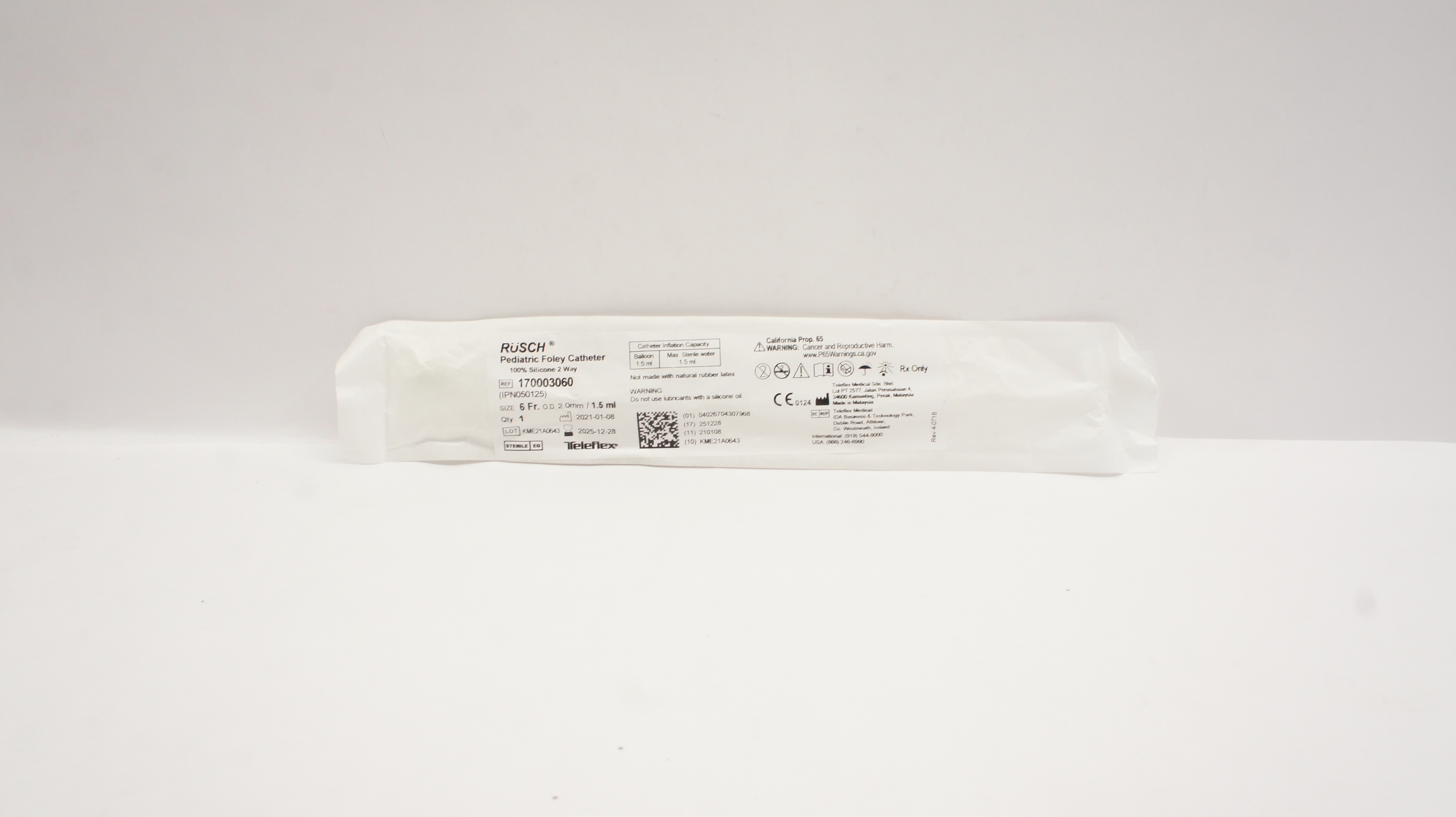 Teleflex 170003060 RUSCH Pediatric Foley Cath. 6Fr x 2.0mm O.D. x 1.5ml