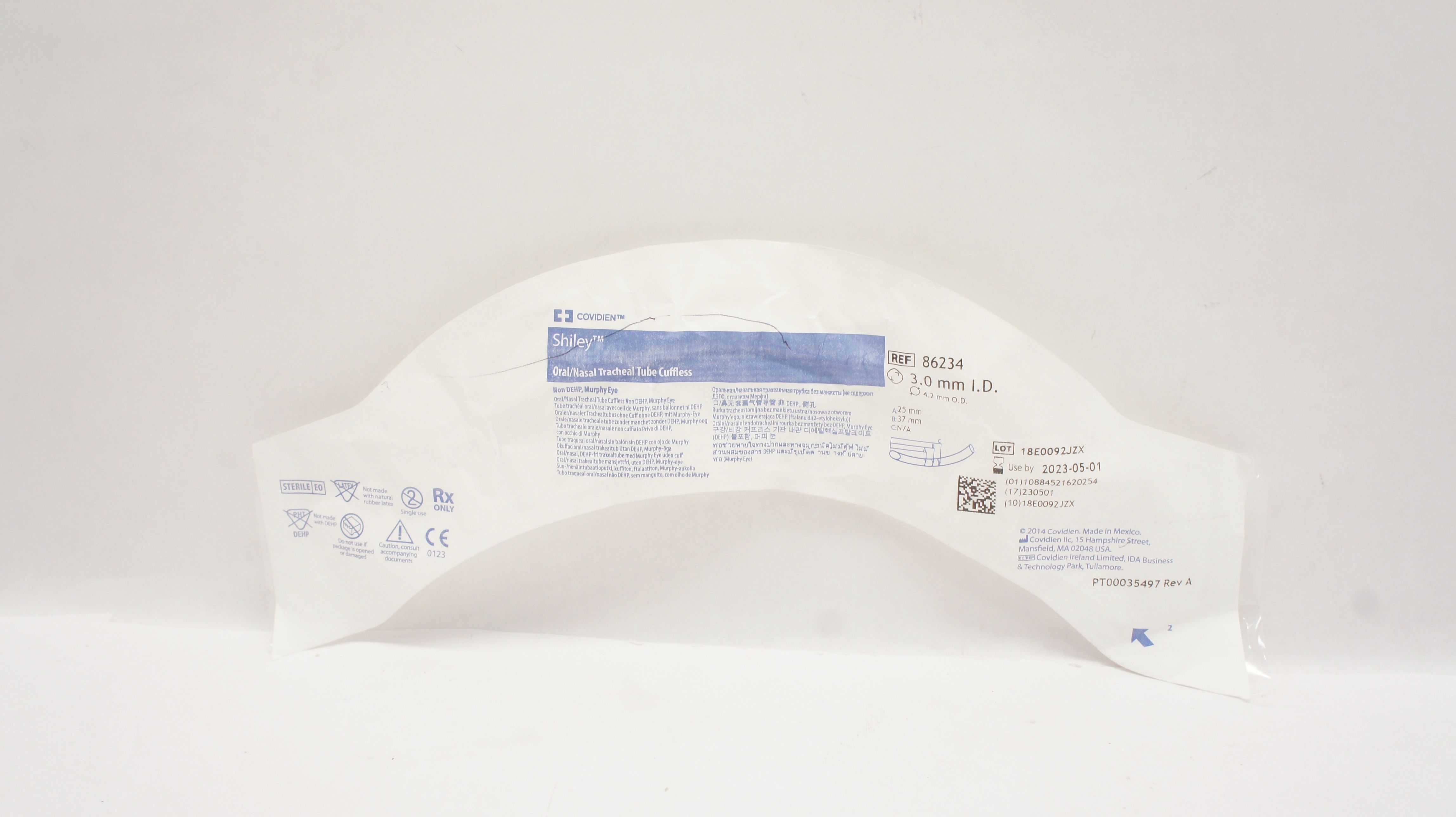 Covidien 86234 Shiley Oral/Nasal Tracheal Tube Cuffless 3.0mm ID x 4.2mm OD (x)