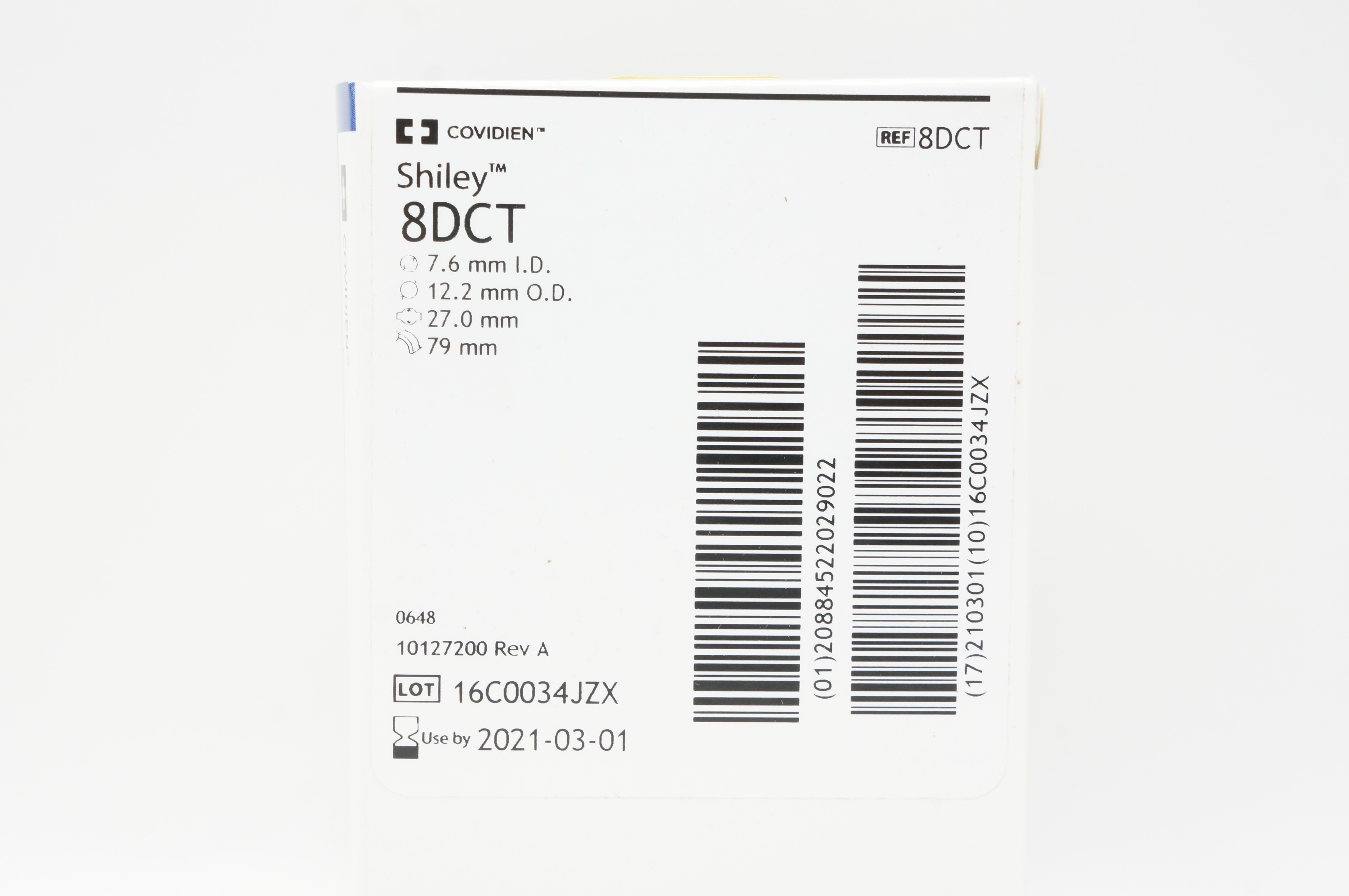 Covidien 8DCT Shiley Tracheostomy Tube Cuffed 7.6 ID x 12.2 OD x 27.0 x 79mm (x)