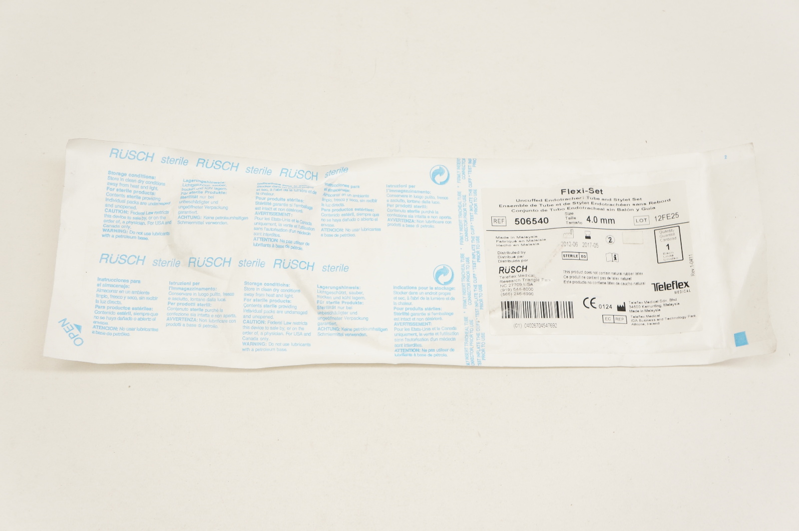 Teleflex 506540 Flexi-Set Uncuffed Endotracheal Tube and Stylet Set 4.0mm (x)