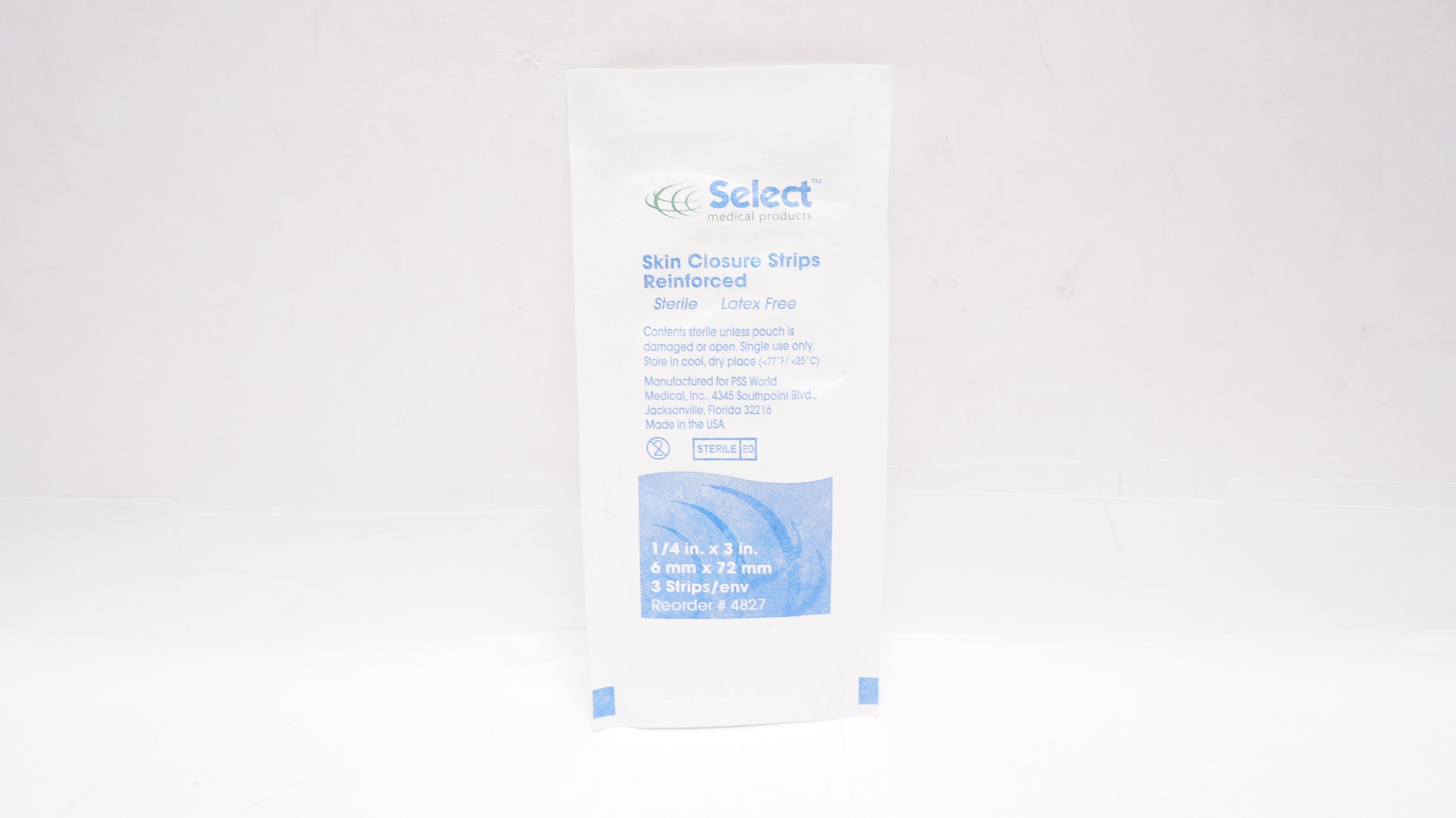 Select 4827 Skin Closure Strips Reinforced, Sterile 1/4 x 3inch - Pack of 3