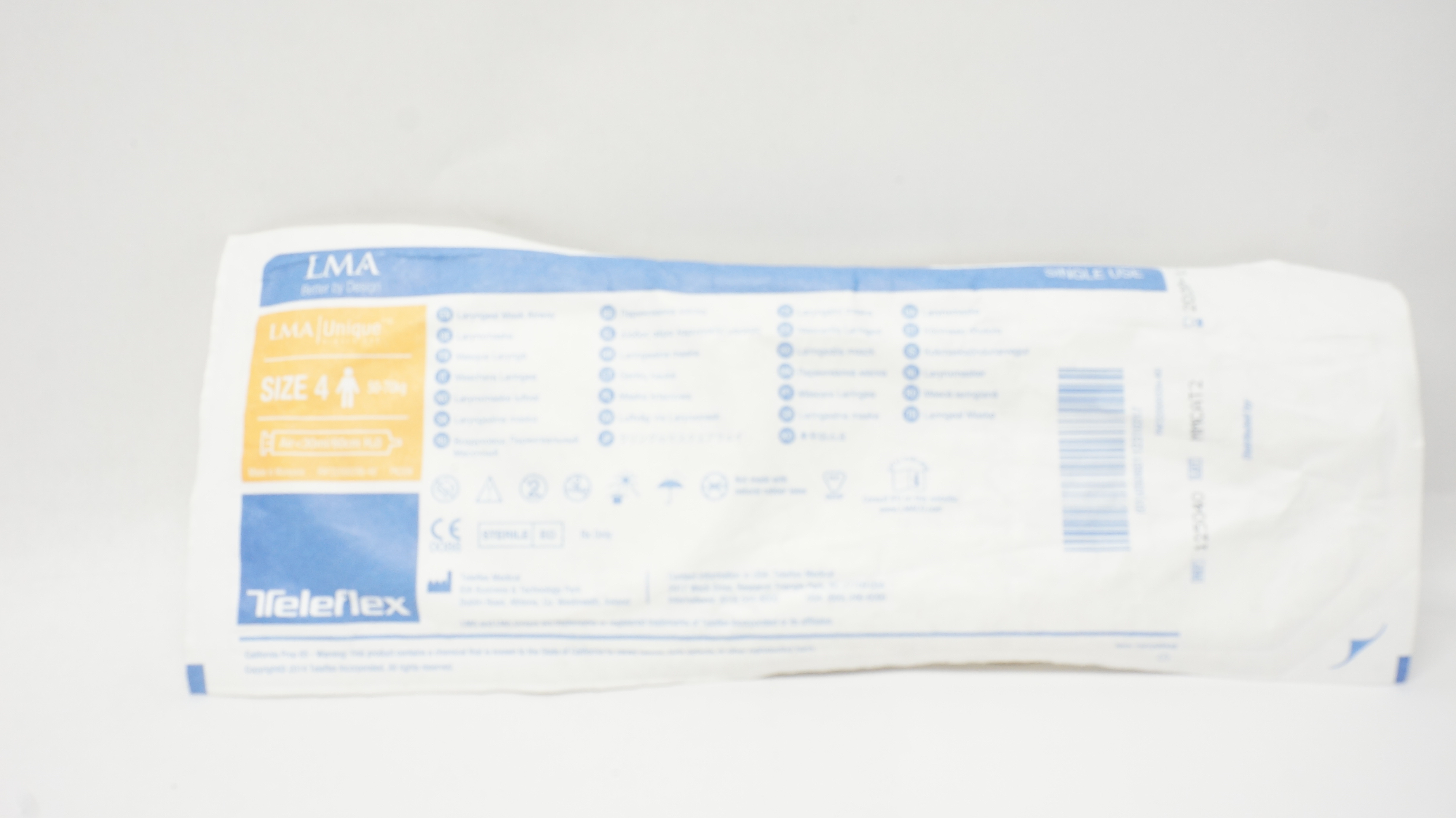 Teleflex 125040 LMA Laryngeal Mask Airway Size 4 50-70kg Air <30ml/60cm H2O