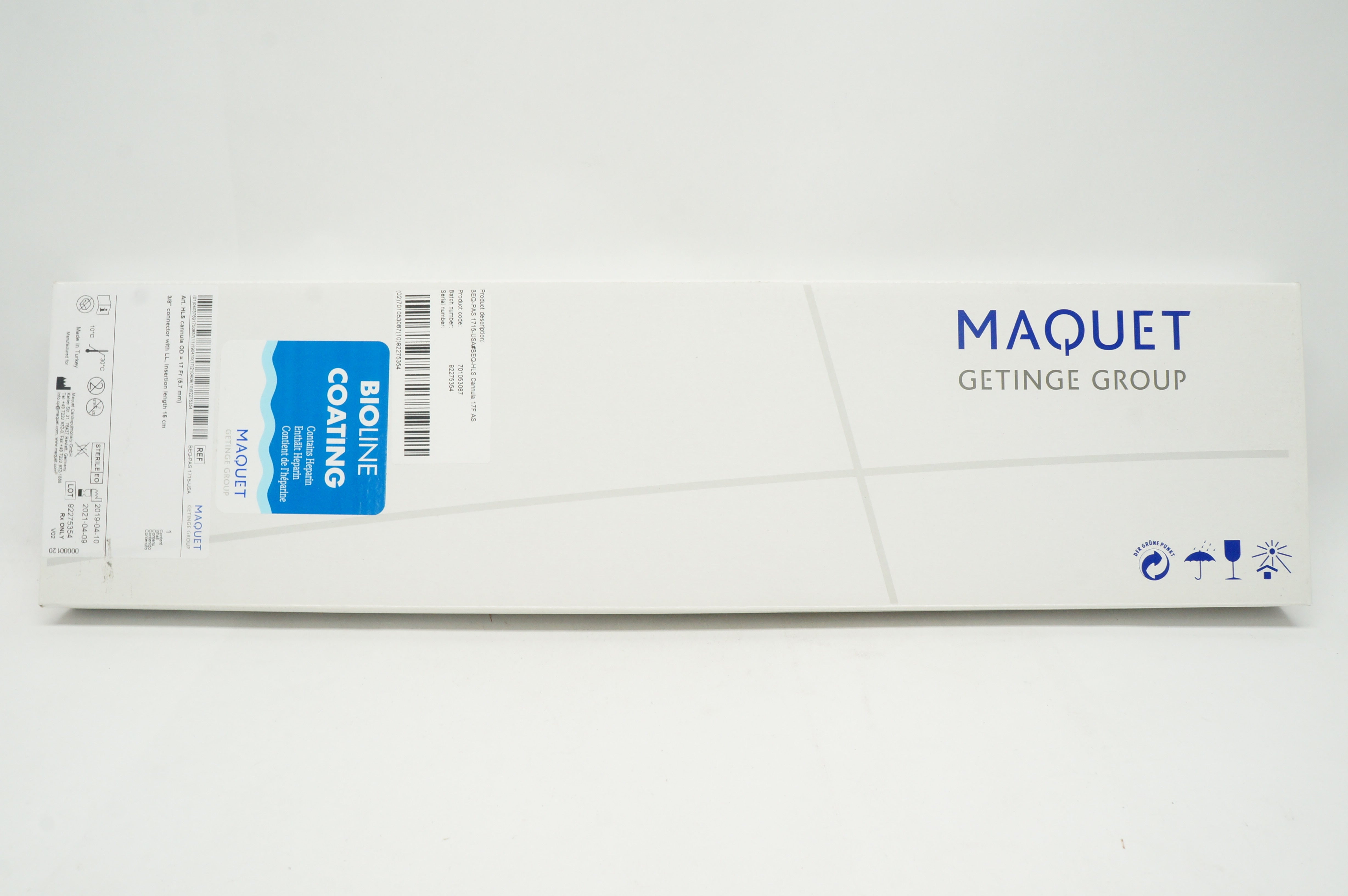 Maquet BRQ-PAS 1715-USA Bioline Coating HLS Cannula 17Fr 3/8inch Connector (x)