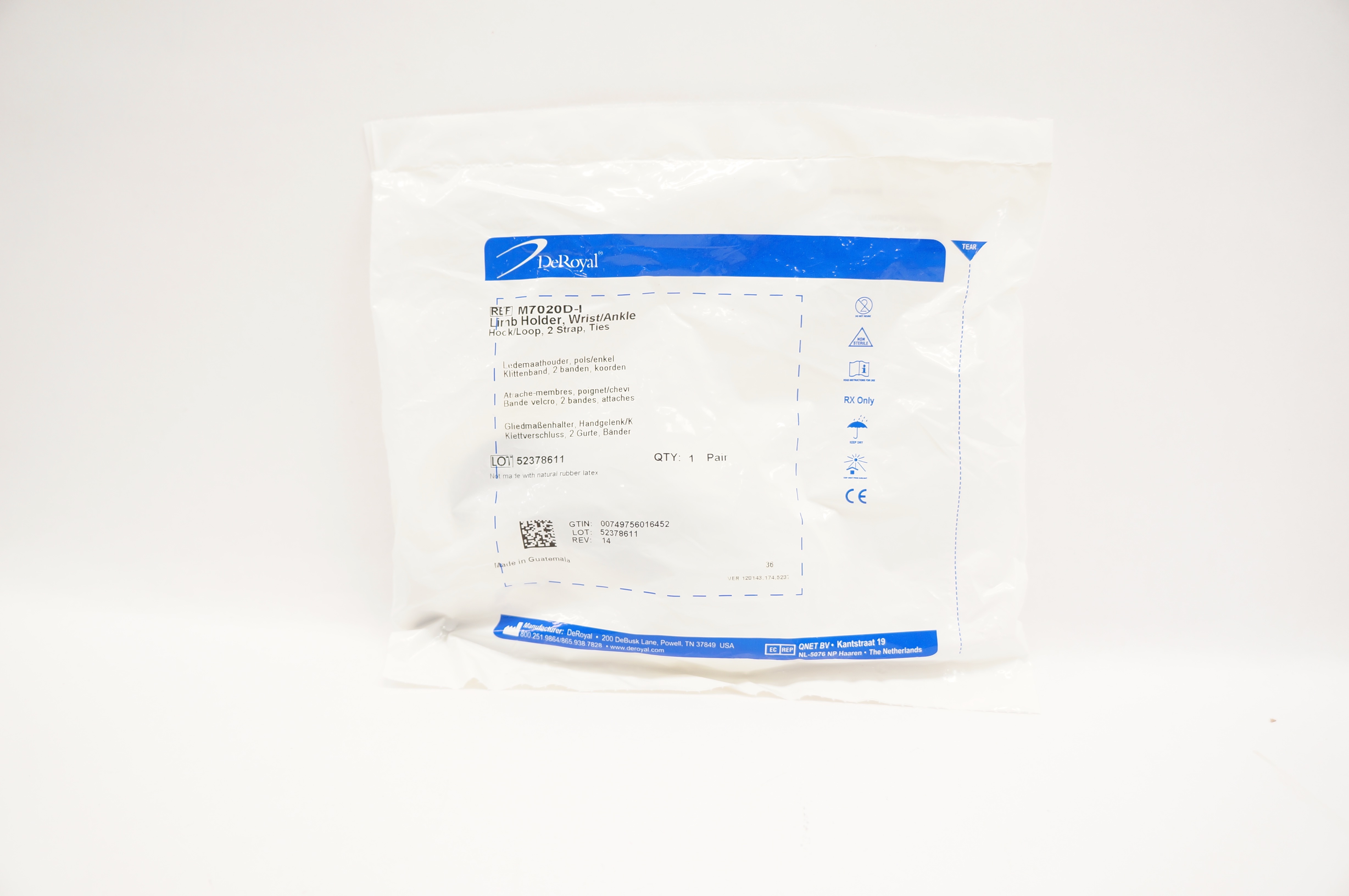DeRoyal M7020D-I Limb Holder Wrist/Ankle Hook/Loop 2 Strap Ties