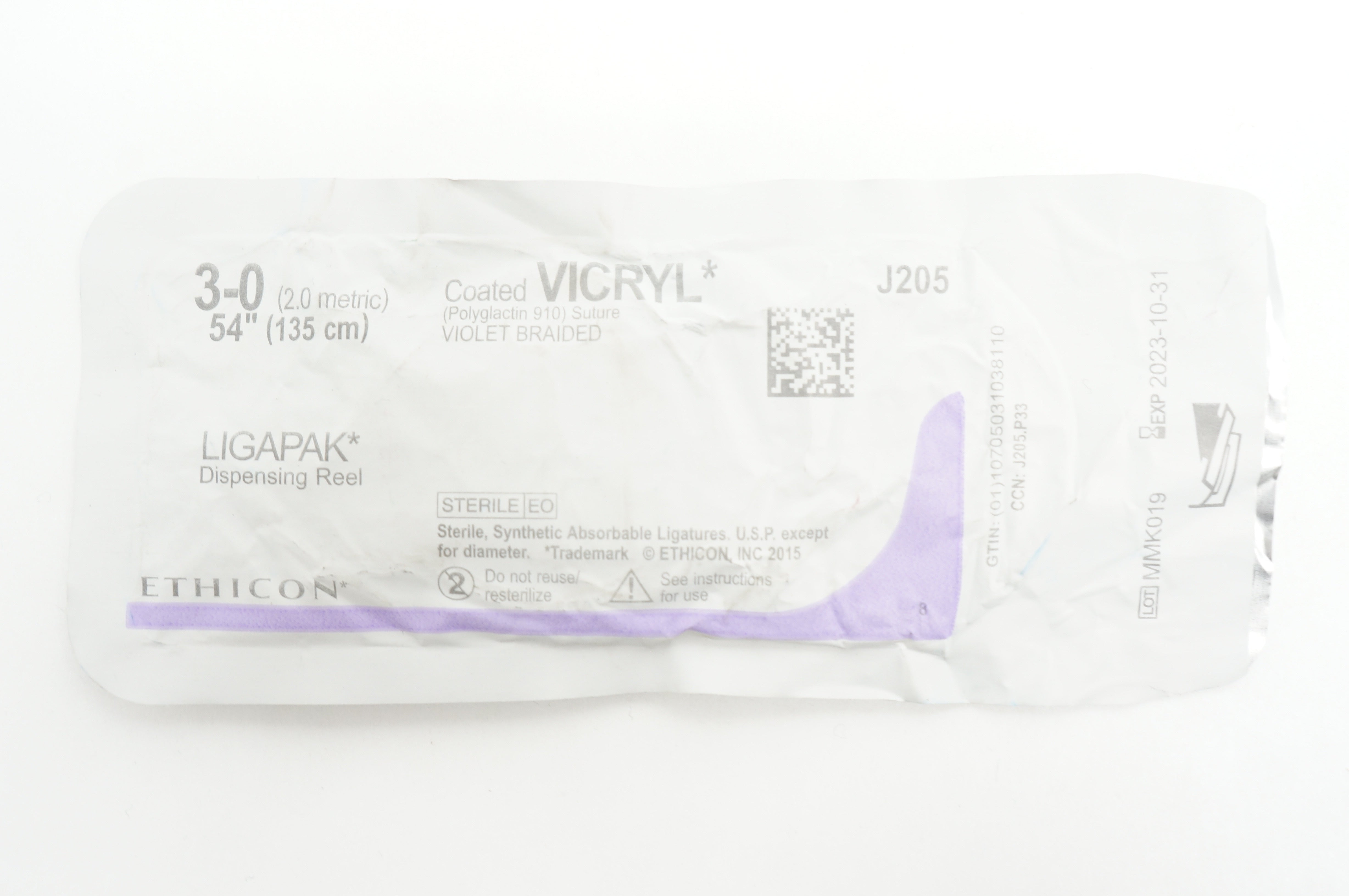 Ethicon J205G 3-0 VICRYL 54inch LIGAPAK Dispensing Reel