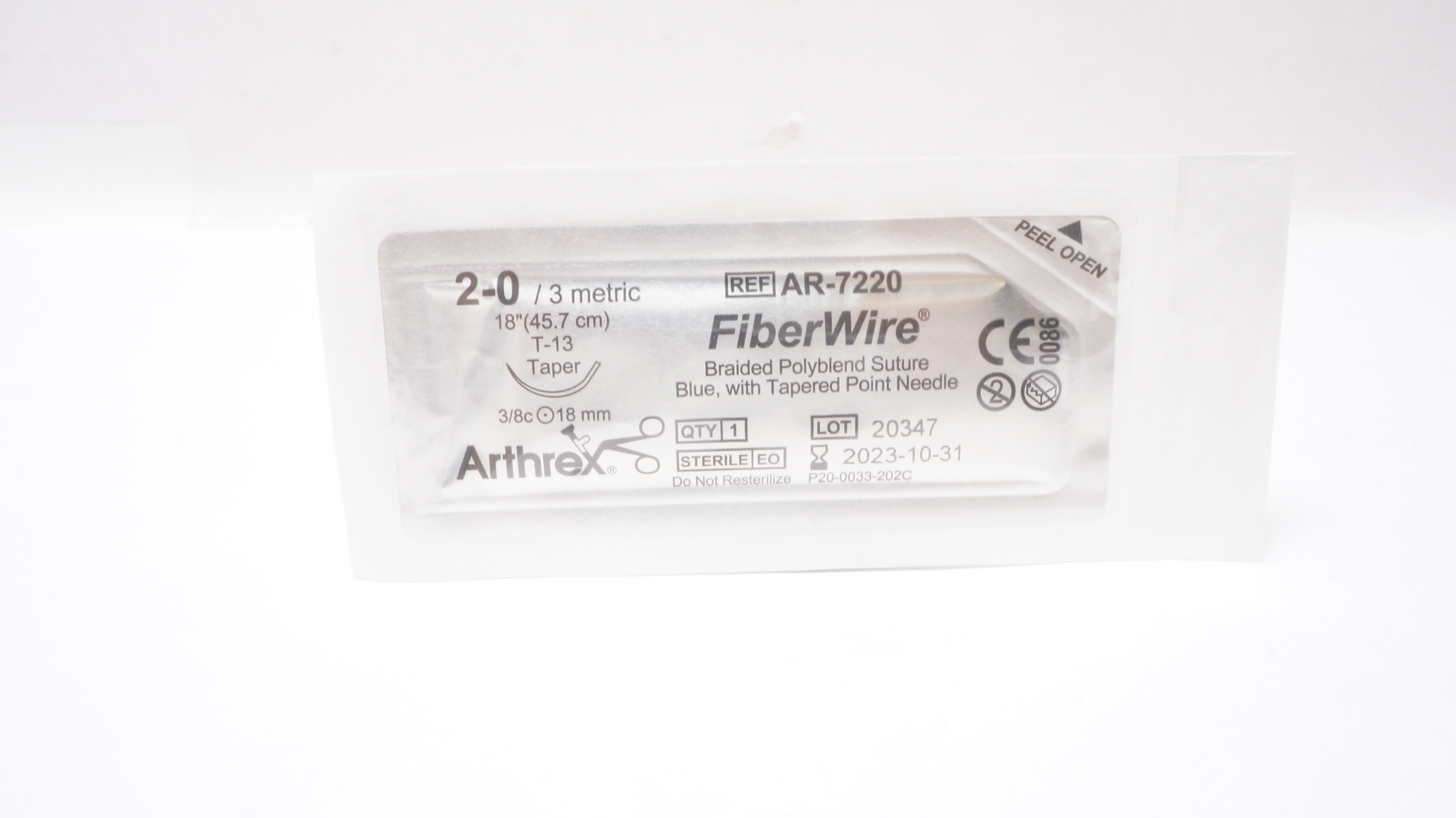 Arthrex AR-7220 2-0 FiberWire T-13 Taper 3/8 18mm 18inch