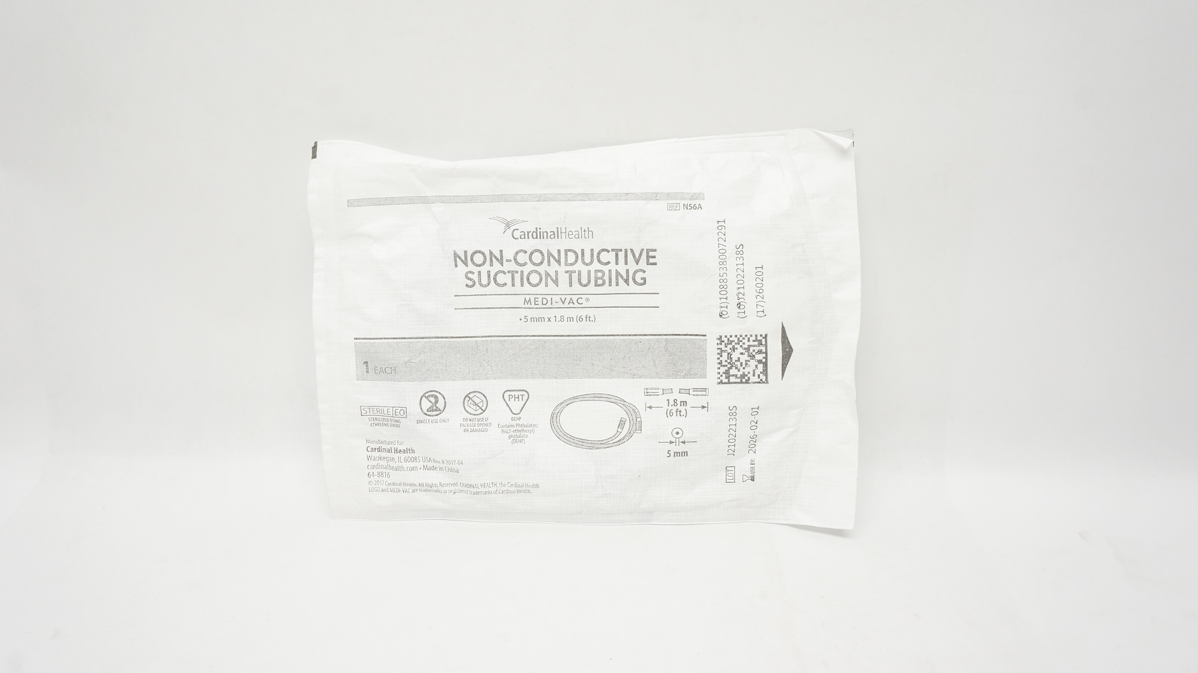 Cardinal Health N56A Medi-Vac Non-Conductive Suction Tubing 5mm x 6Ft