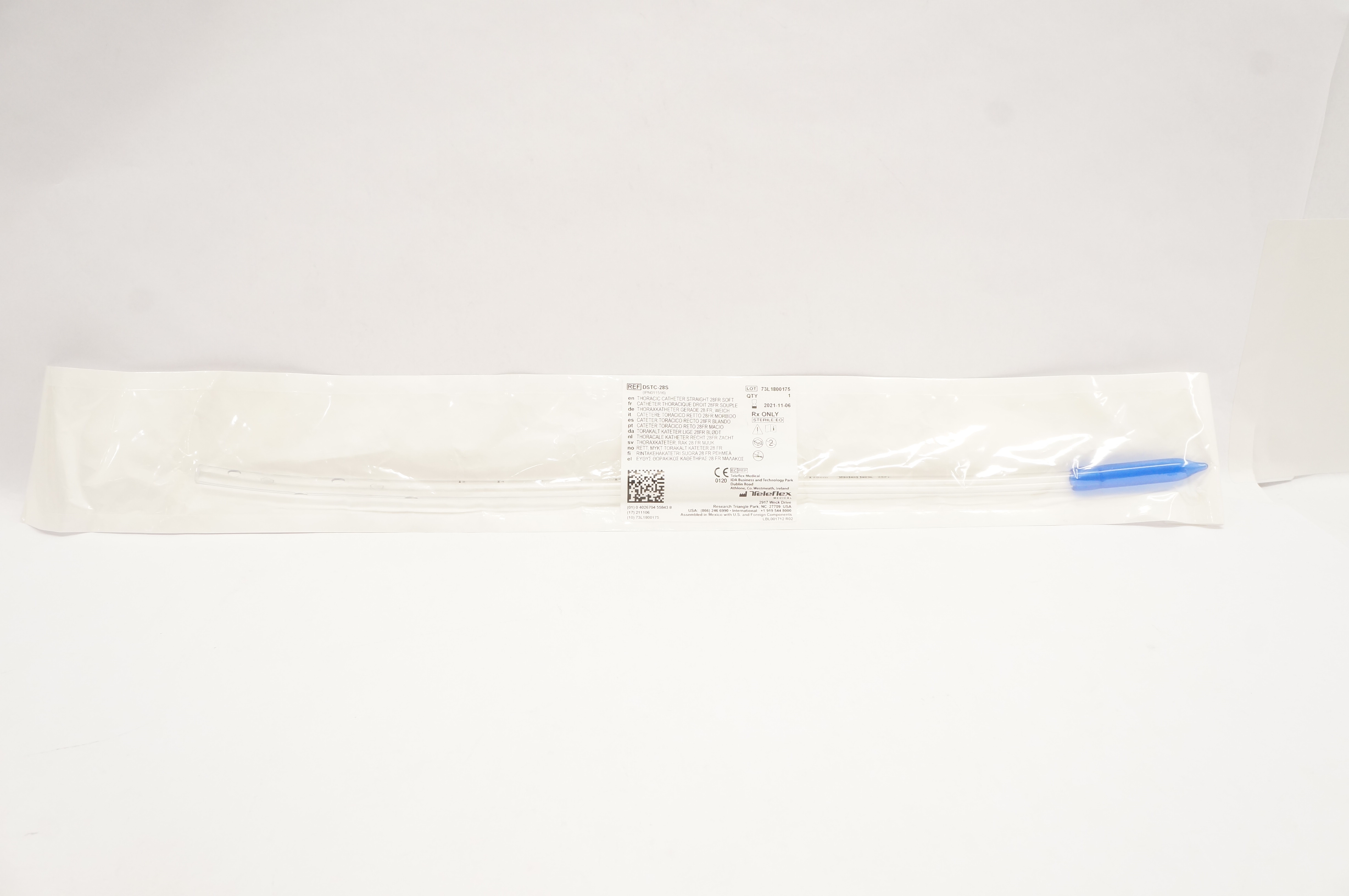 Teleflex DSTC-28S Thoracic Catheter Straight 28 FR. Soft (x)