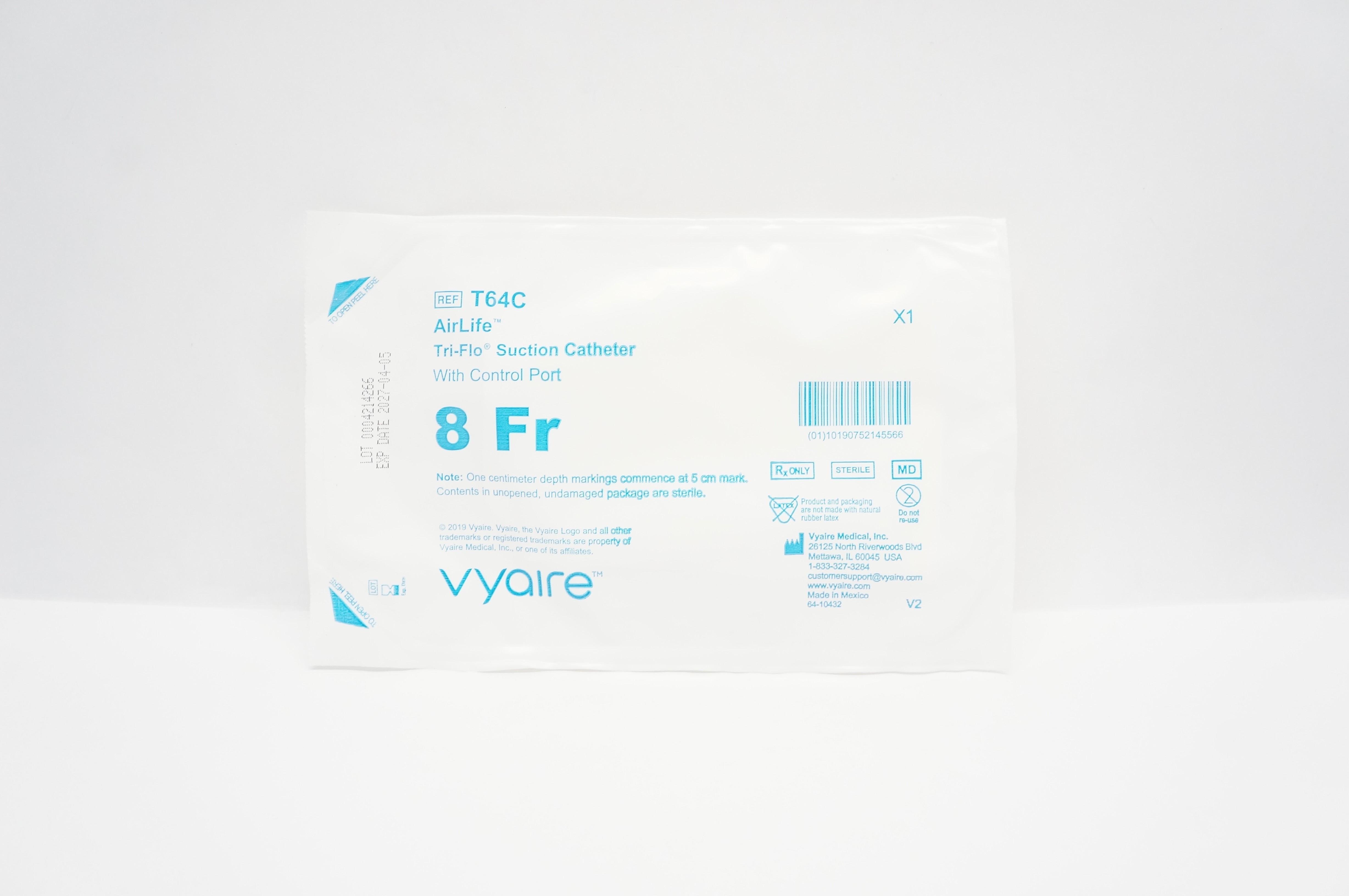 Vyaire T64C AirLife Tri-Flo Suction Cath. with Control Port 8F