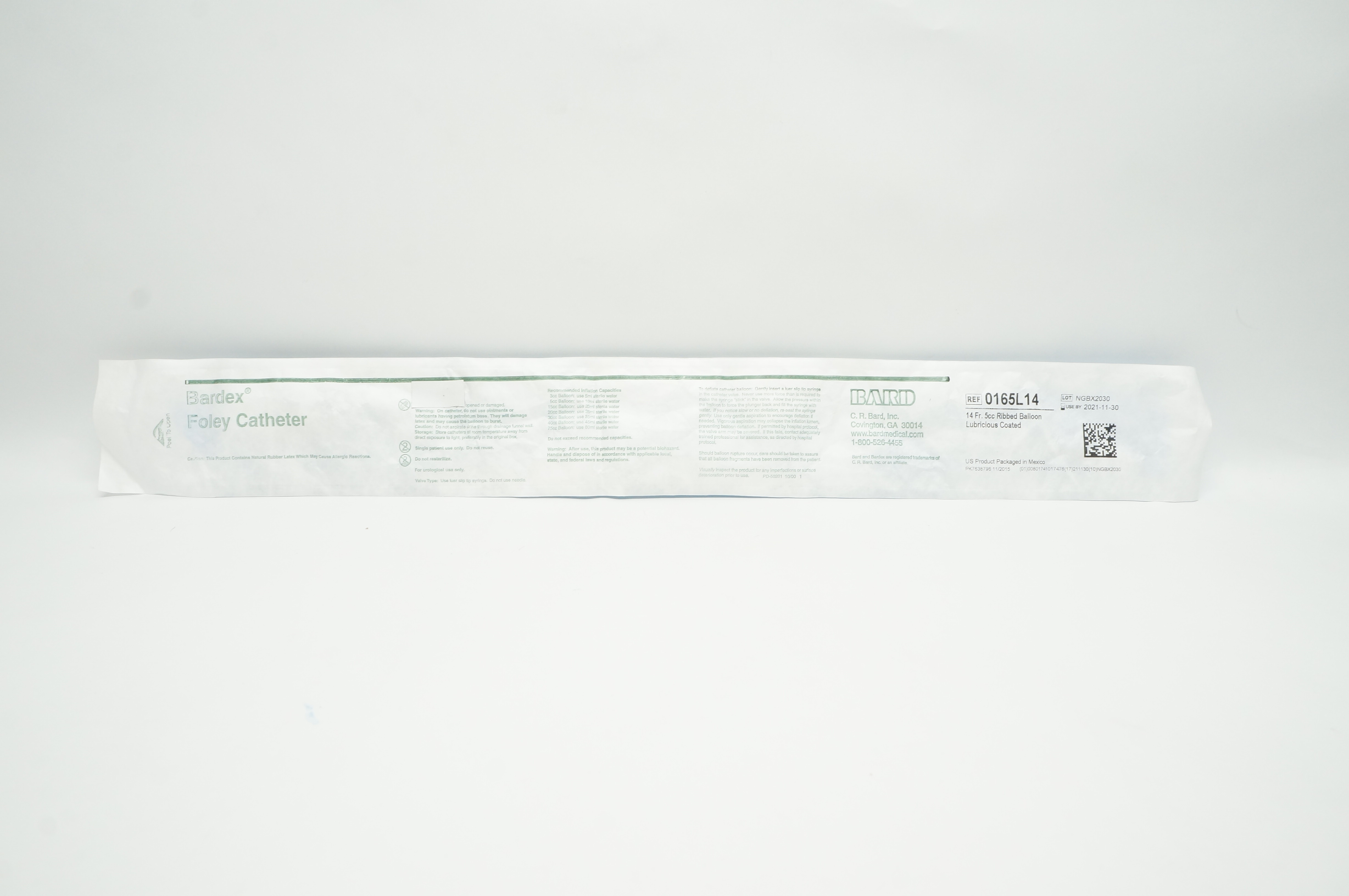 Bard 0165L14 Bardex Foley Cath. 14Fr 5cc Ribbed Balloon Lubricious Coated