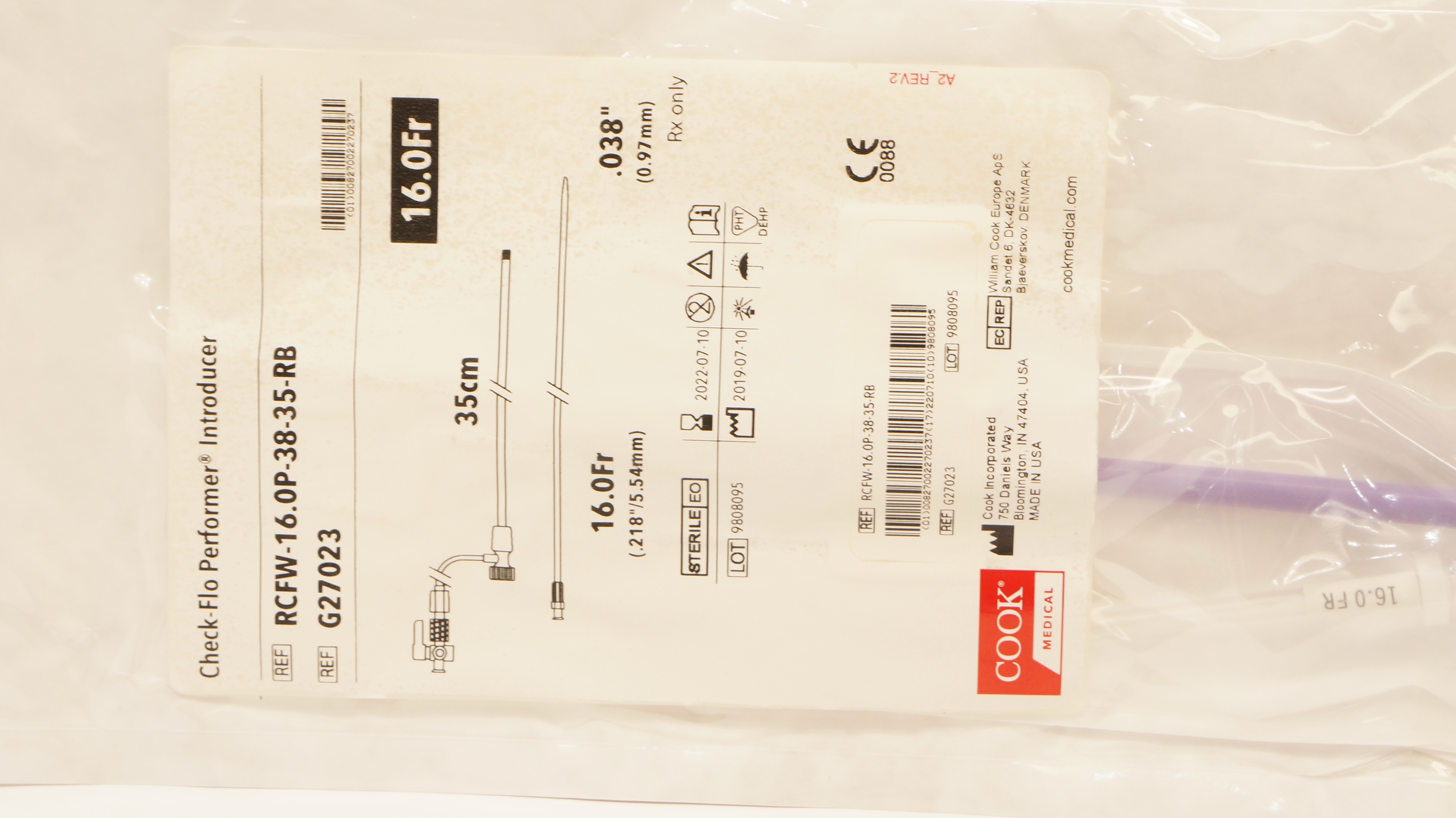 Cook Medical G27023 Check-Flo Performer Introducer 16.0Fr x 35cm x .038inch (x)