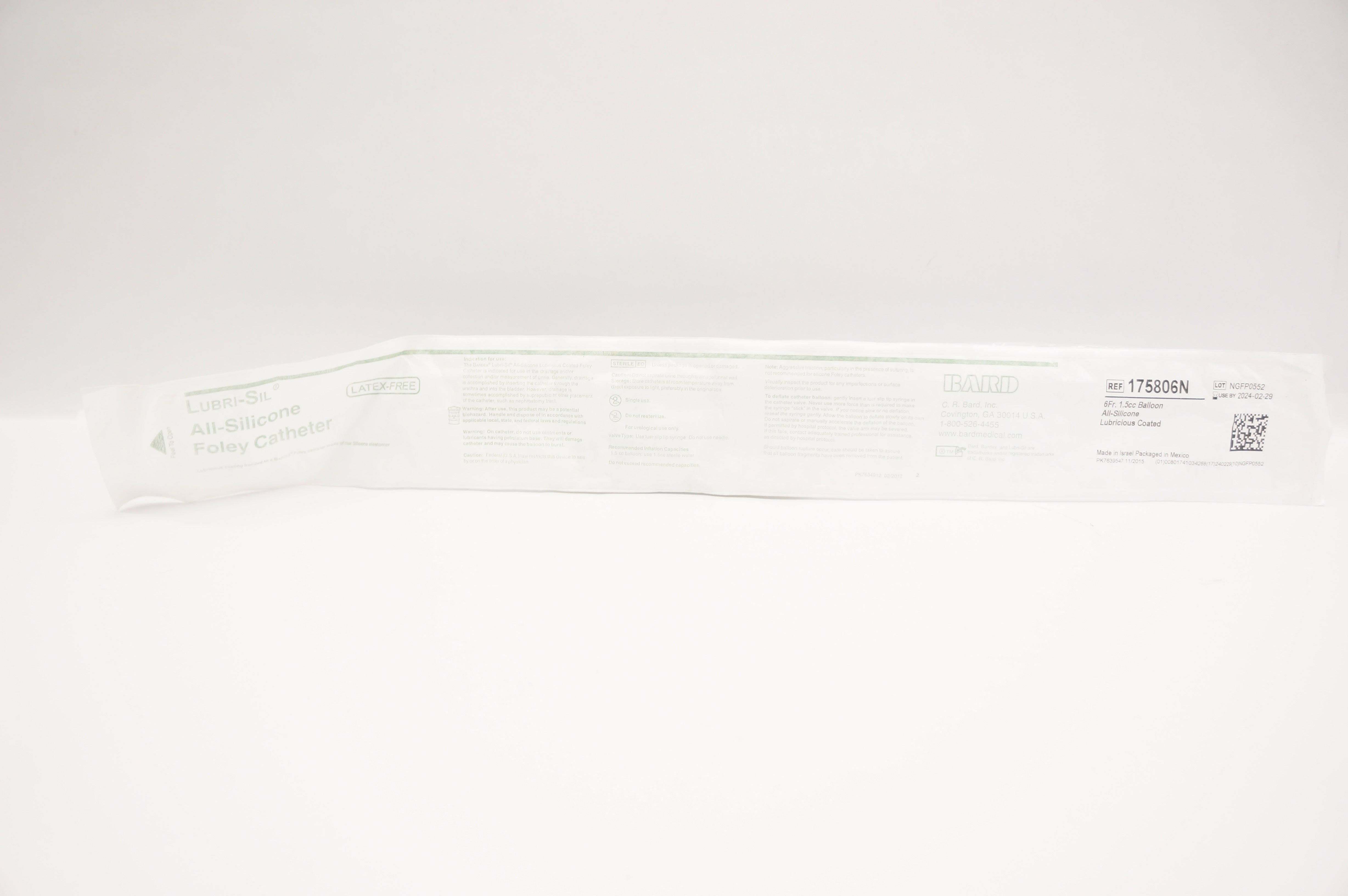 Bard 175806N Lubri-Sil All-Silicone Foley Cath. 6Fr. 1.5cc Balloon