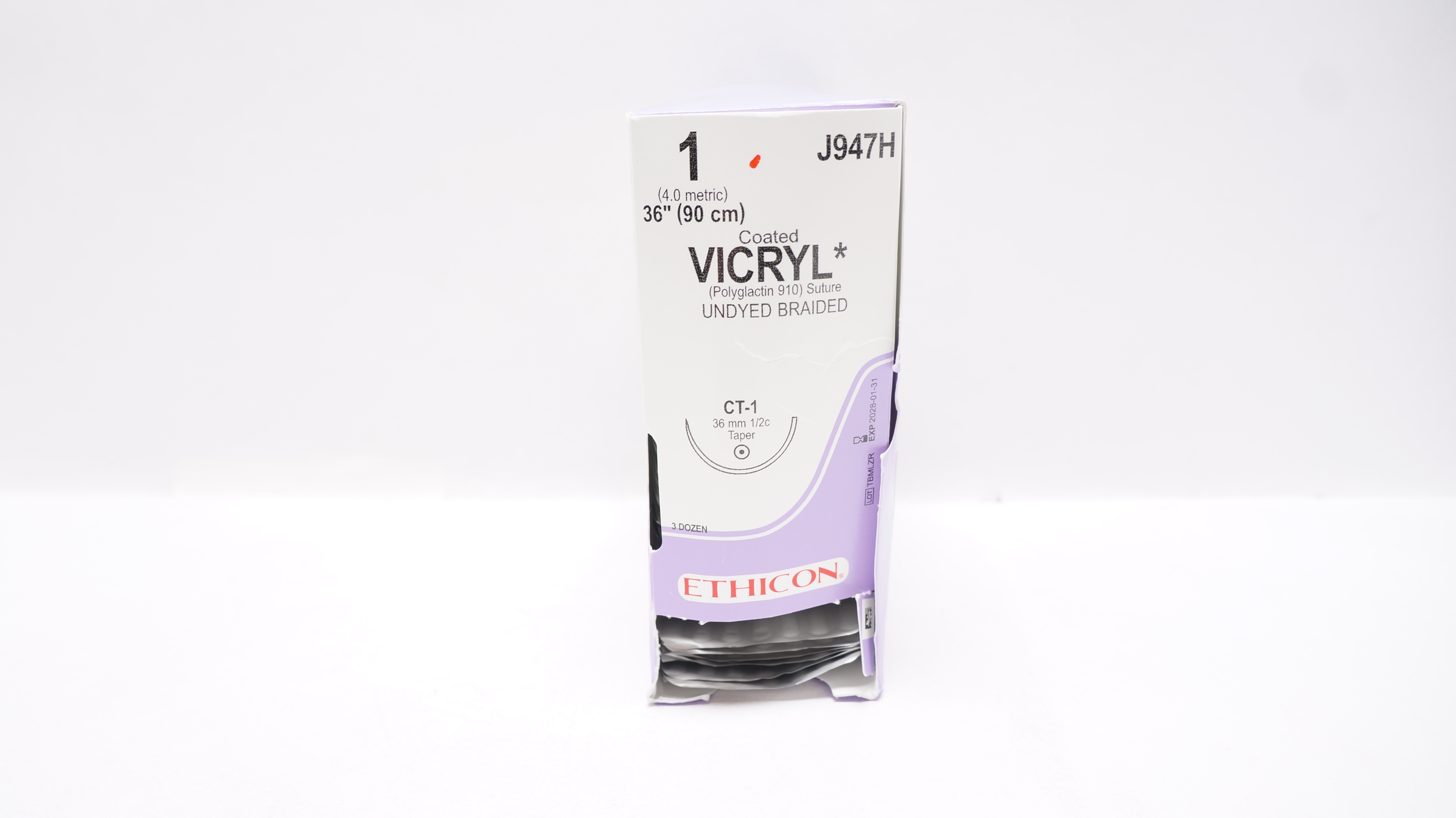Ethicon J947H 1 VICRYL, CT-1, 36mm 1/2c Taper, 36inch - Box of 36