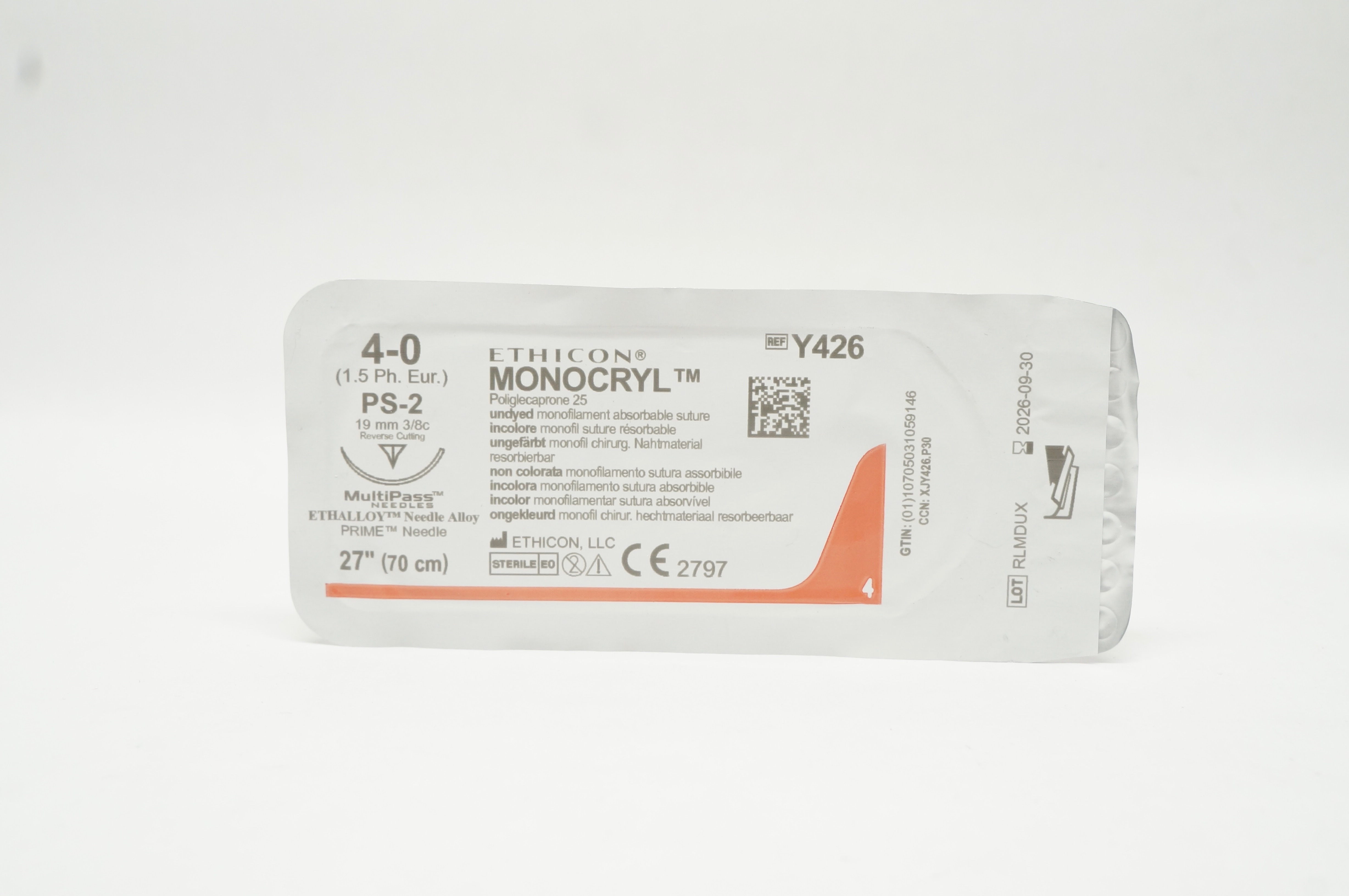 Ethicon Y426 4-0 Monocryl Poliglecaprone 25 Stre PS-2 19mm 3/8c 27inch