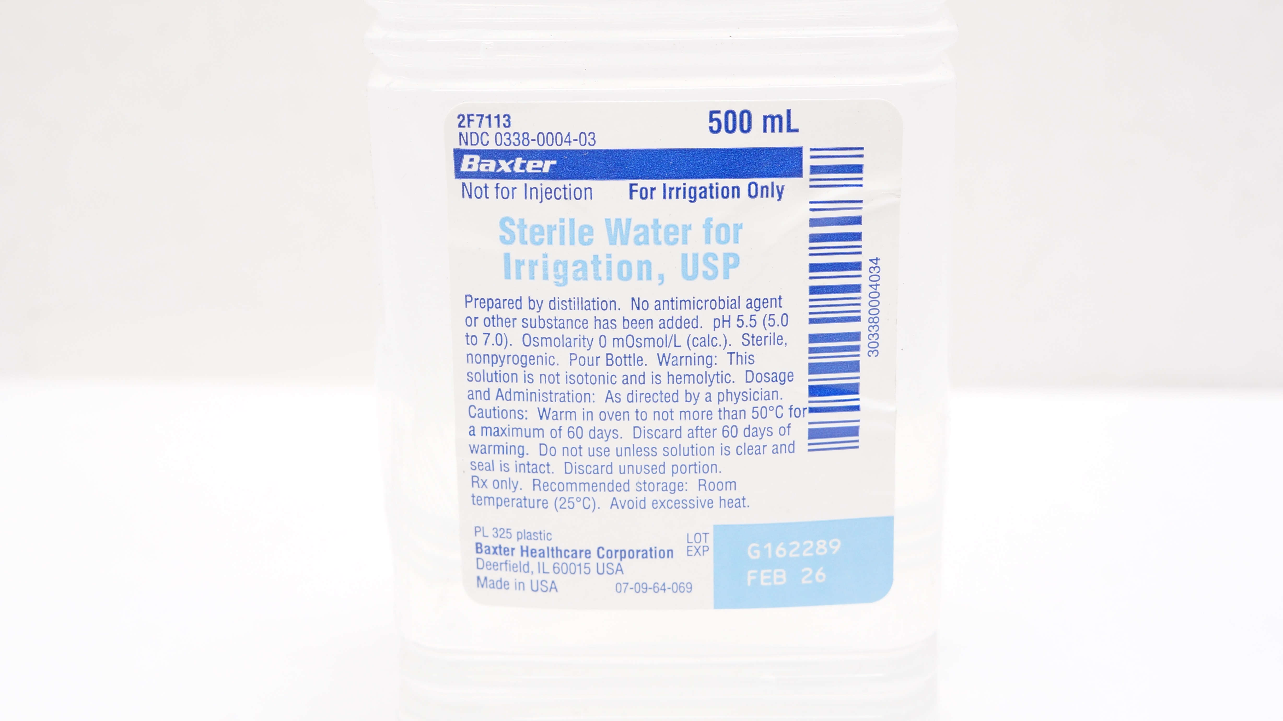 Baxter 2F7113 Sterile Water for Irrigation USP 500 mL