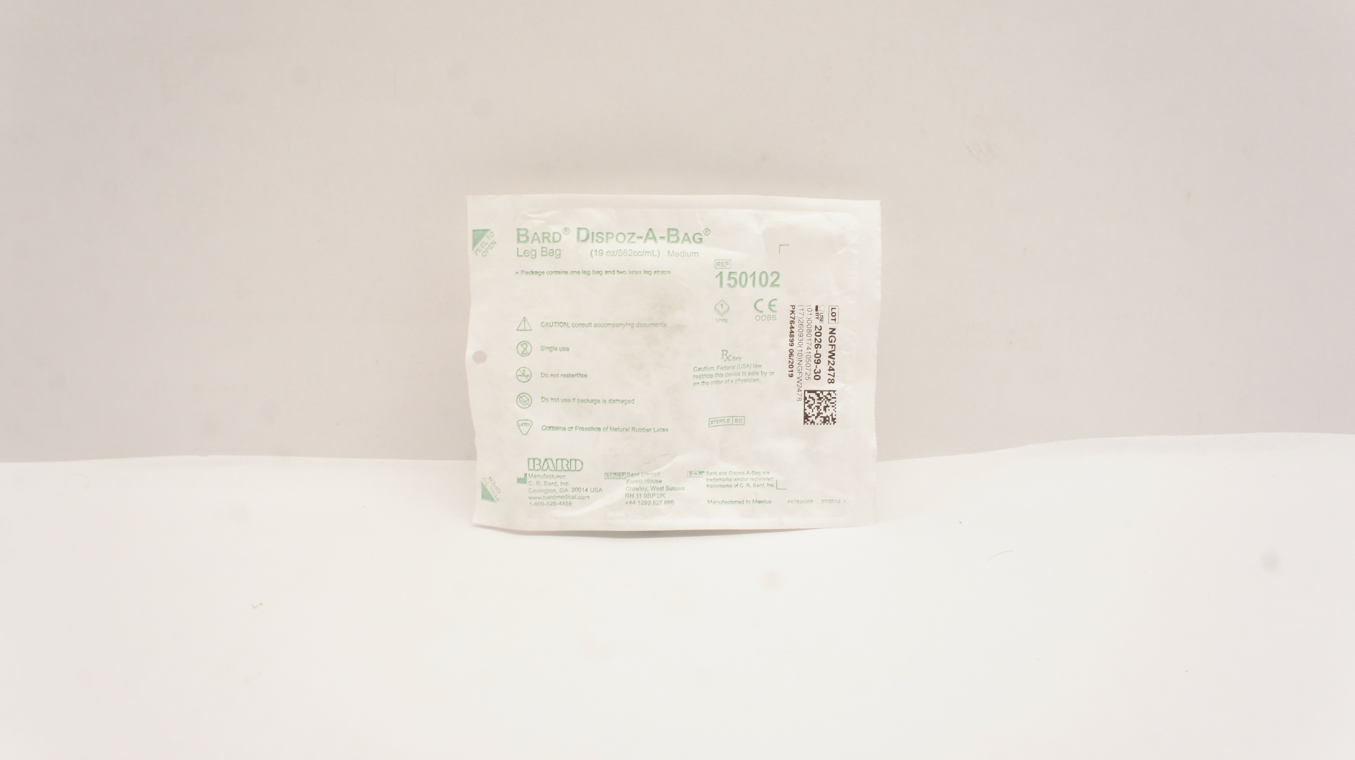 Bard 150102 Dispoz-A-Bag Leg Bag 19oz/562cc/mL Medium